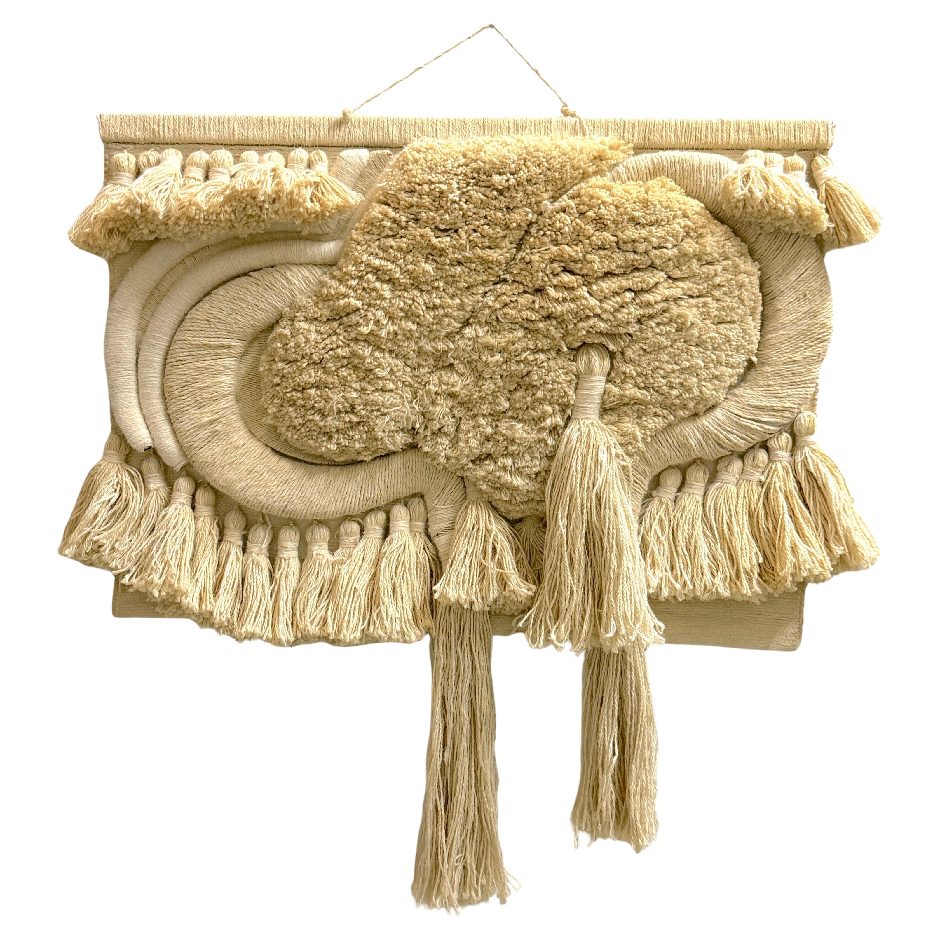 Dan Friedman Large Fiber Art Wall Hanging, Wool, Cotton 
Wood, 1970s For Sale