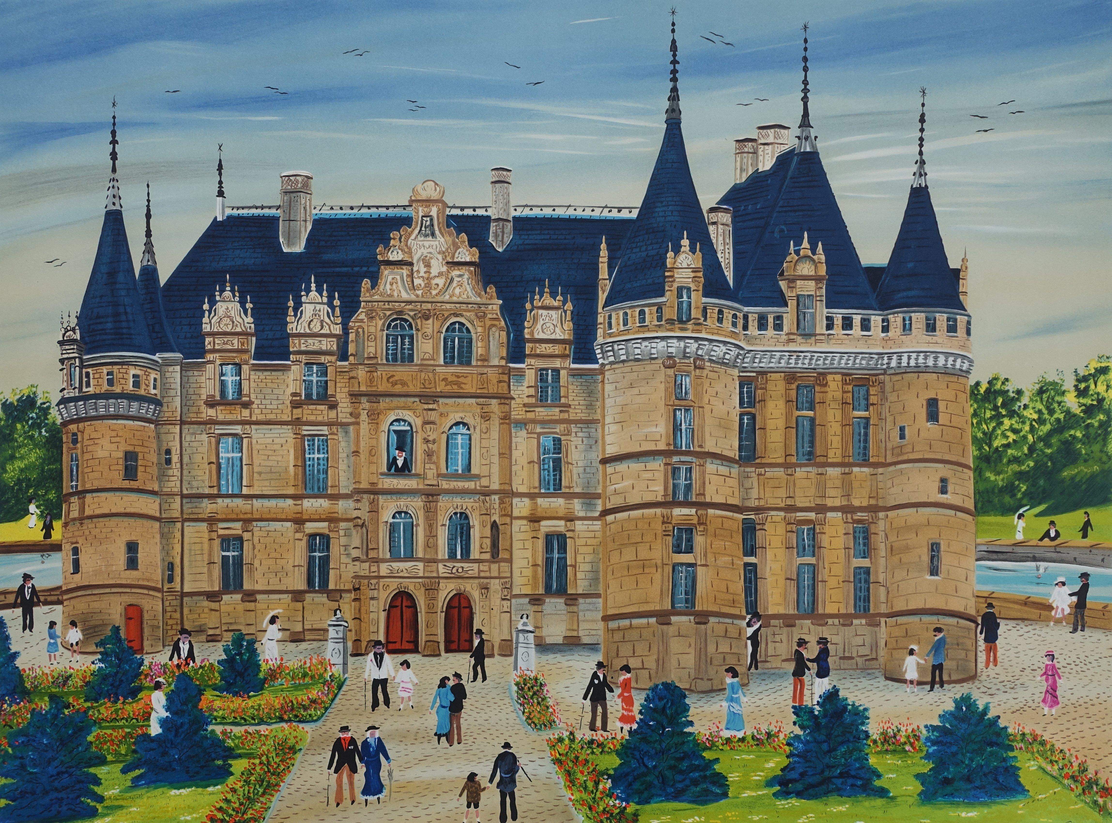 FRENCH CASTLE : Azay Le Rideau - Original Lithograph, HANDSIGNED & Ltd /250 - Print by Dan GANDRE