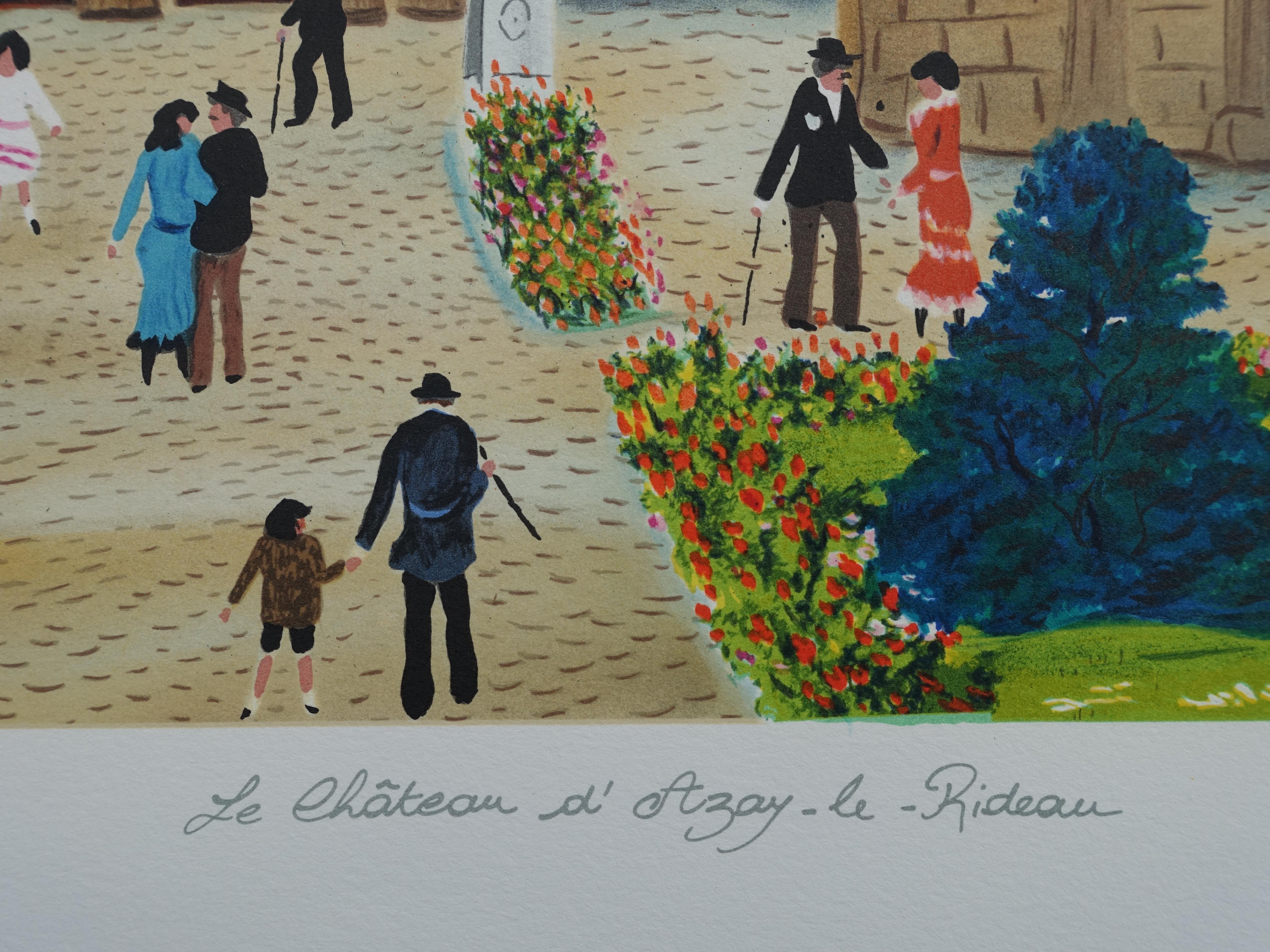 FRENCH CASTLE : Azay Le Rideau - Original Lithograph, HANDSIGNED & Ltd /250 - Modern Print by Dan GANDRE