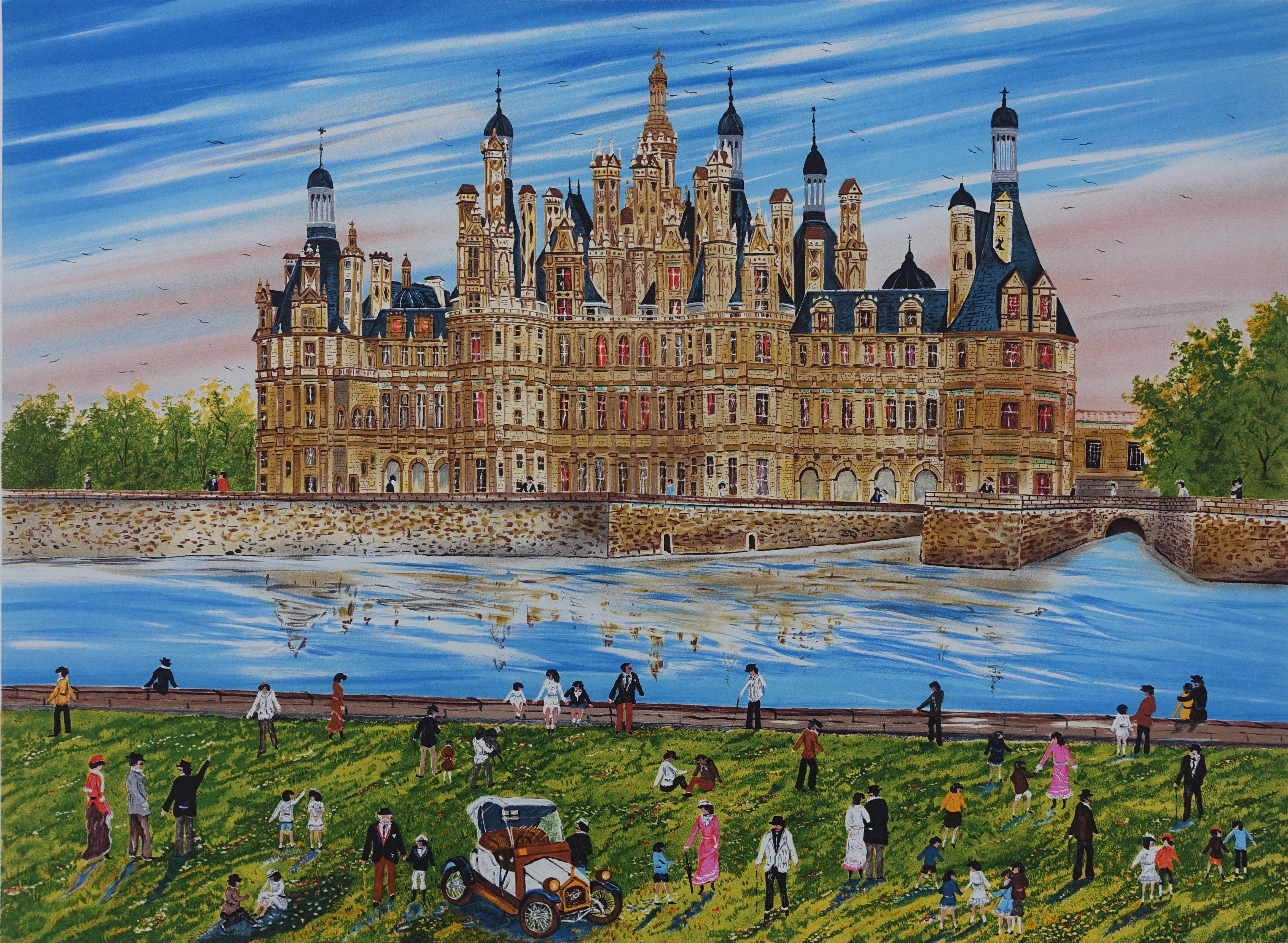 FRENCH CASTLE : Chambord Castle - Original Lithograph, HANDSIGNED & Ltd /250 - Print by Dan GANDRE