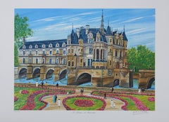 FRENCH CASTLE : Chenonceau - Original Lithograph, HANDSIGNED & Ltd /250