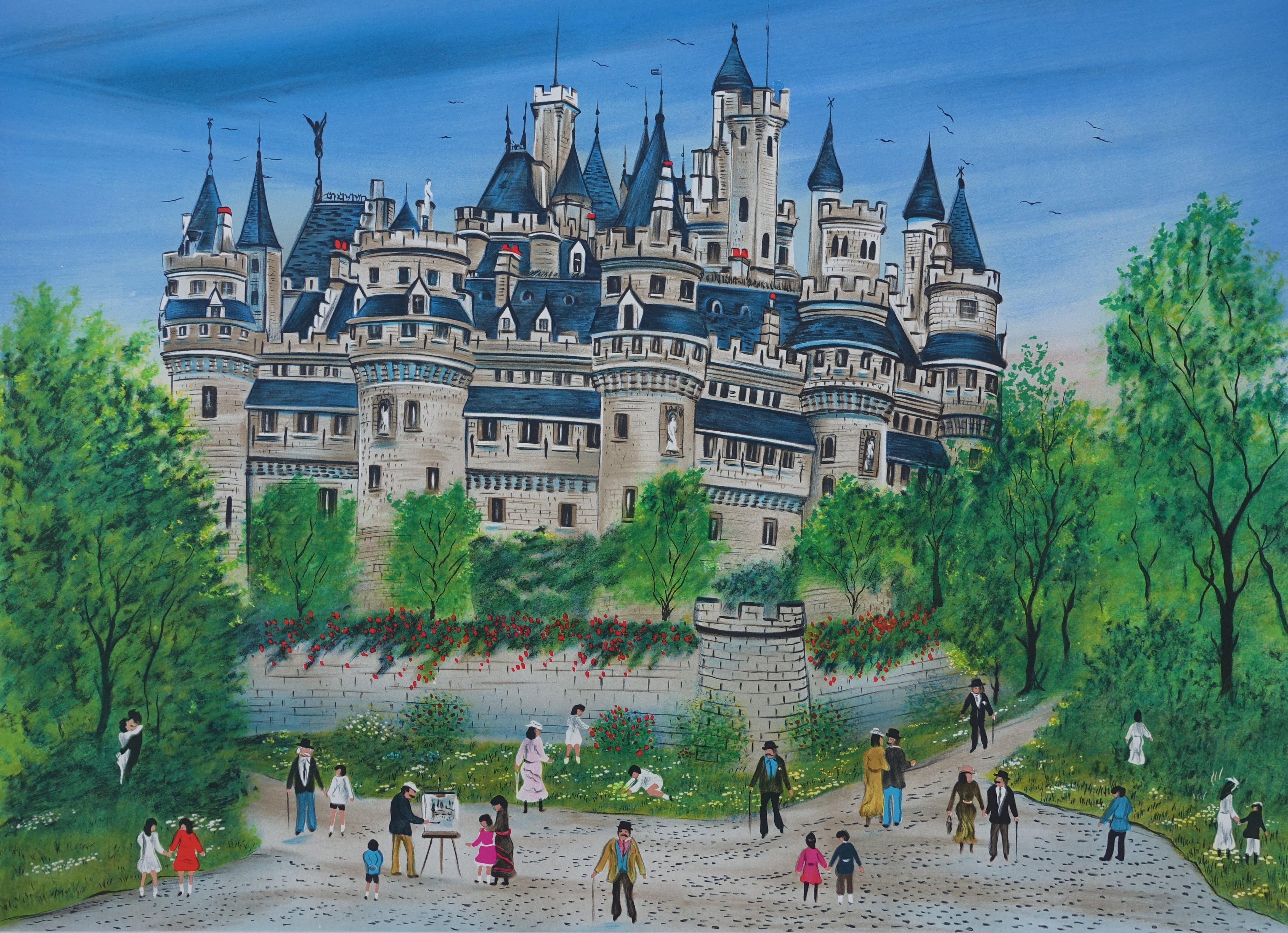 FRENCH CASTLE : Pierrefonds Castle - Original Lithograph, HANDSIGNED & Ltd /250 - Print by Dan GANDRE