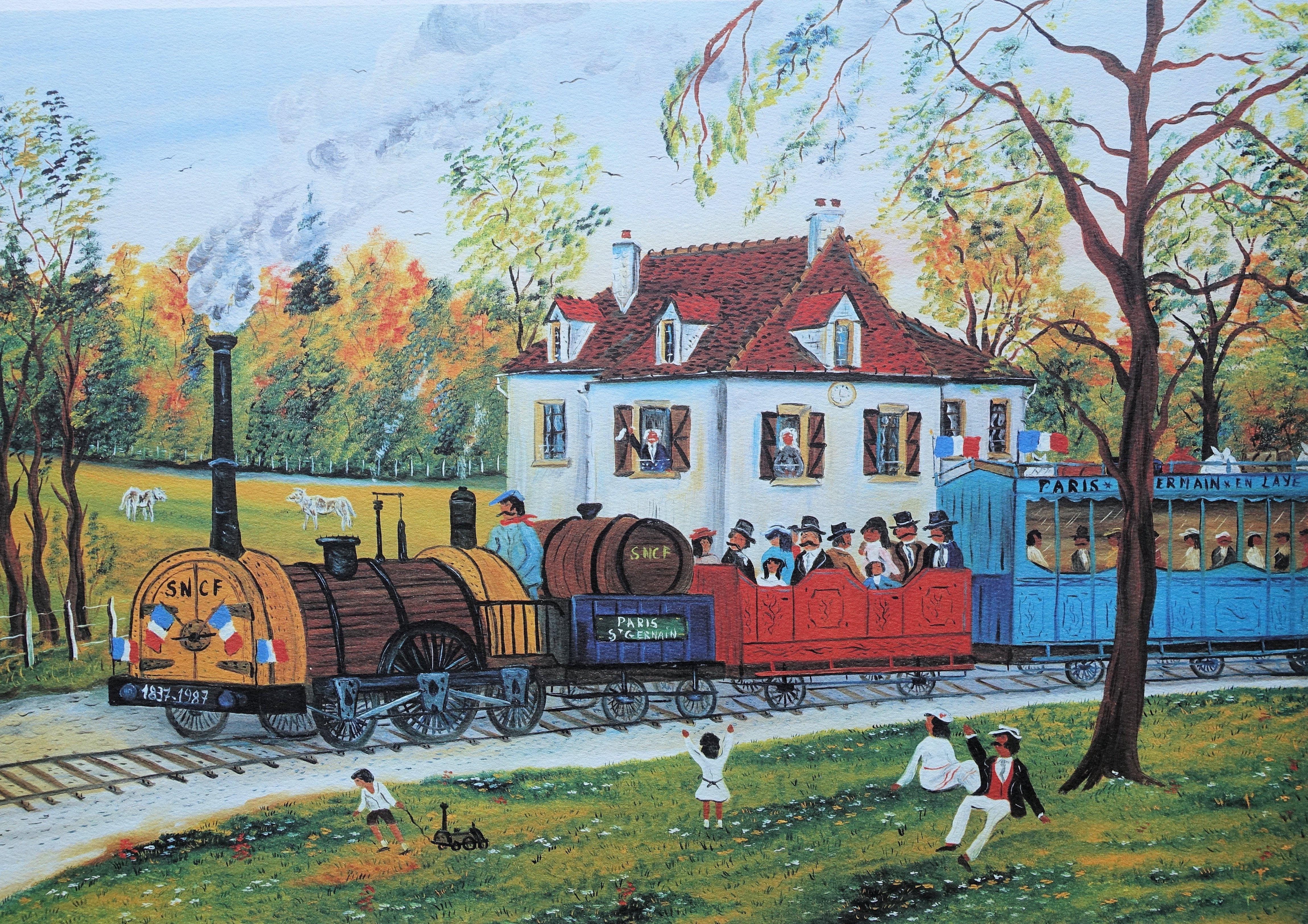 PARIS : Train to St Germain - Original Lithograph, HANDSIGNED & Ltd /225 - Print by Dan GANDRE