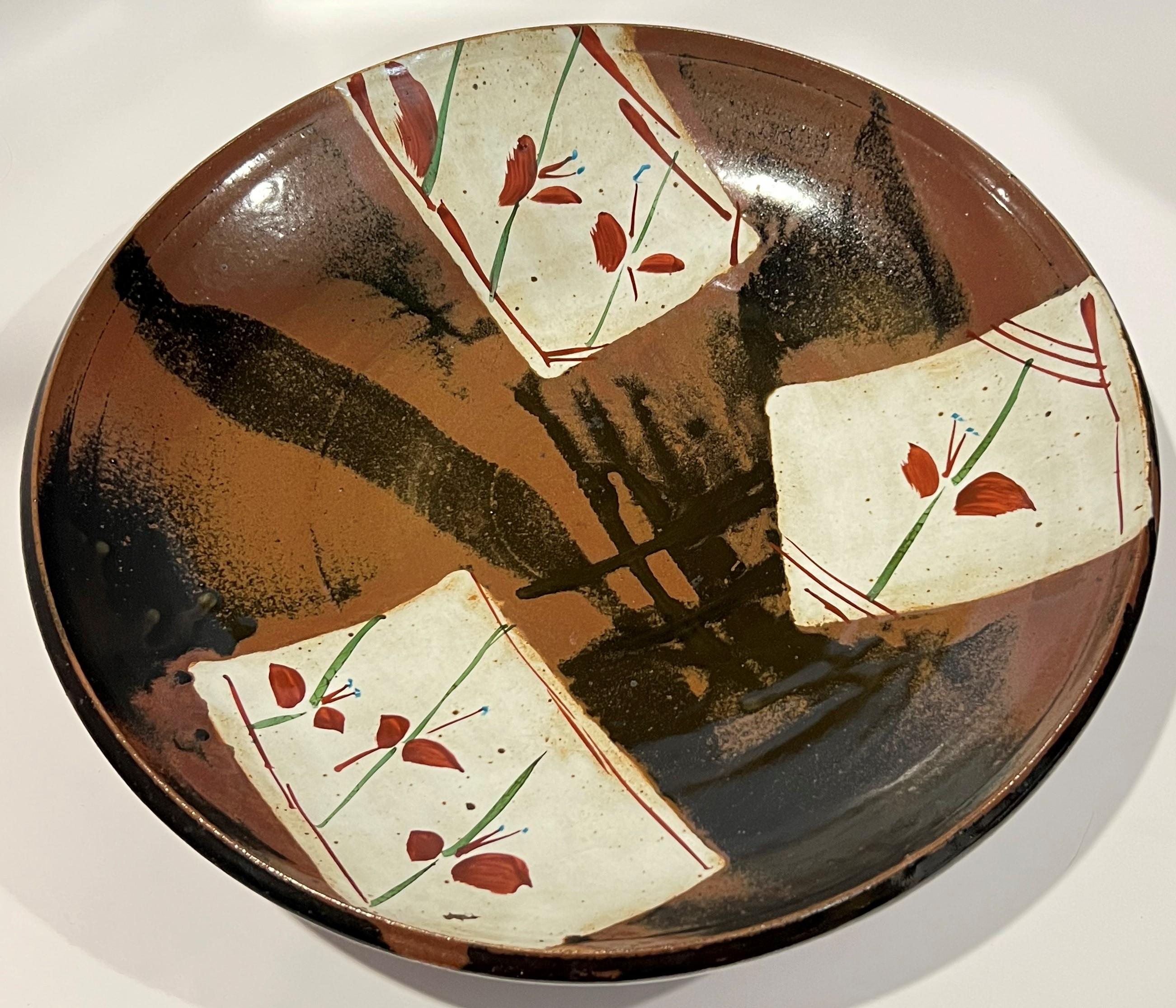 Folk Art Dan Gauthier Stoneware Slip Decorated Mashiko Iron and Enamel Decorated Charger For Sale