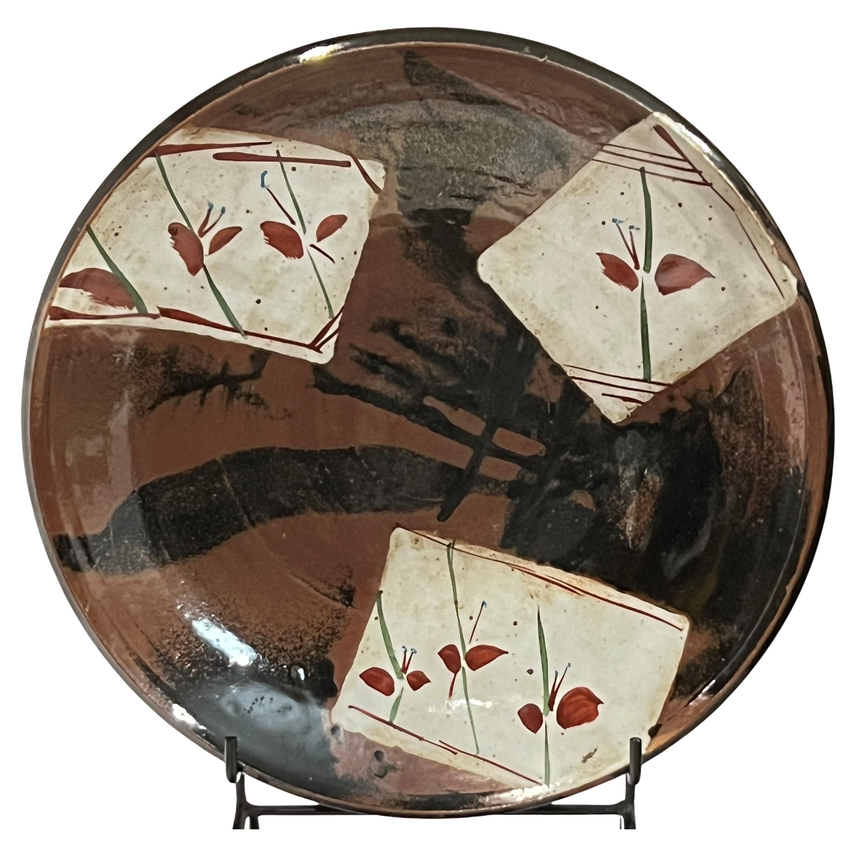 Dan Gauthier Stoneware Slip Decorated Mashiko Iron and Enamel Decorated Charger For Sale