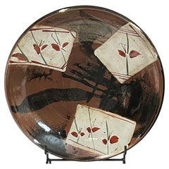 Dan Gauthier Stoneware Slip Decorated Mashiko Iron and Enamel Decorated Charger