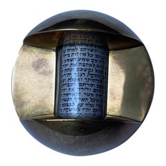 Dan Givon, Mezuzah with Case and Roll in Brass, Signed, Dated