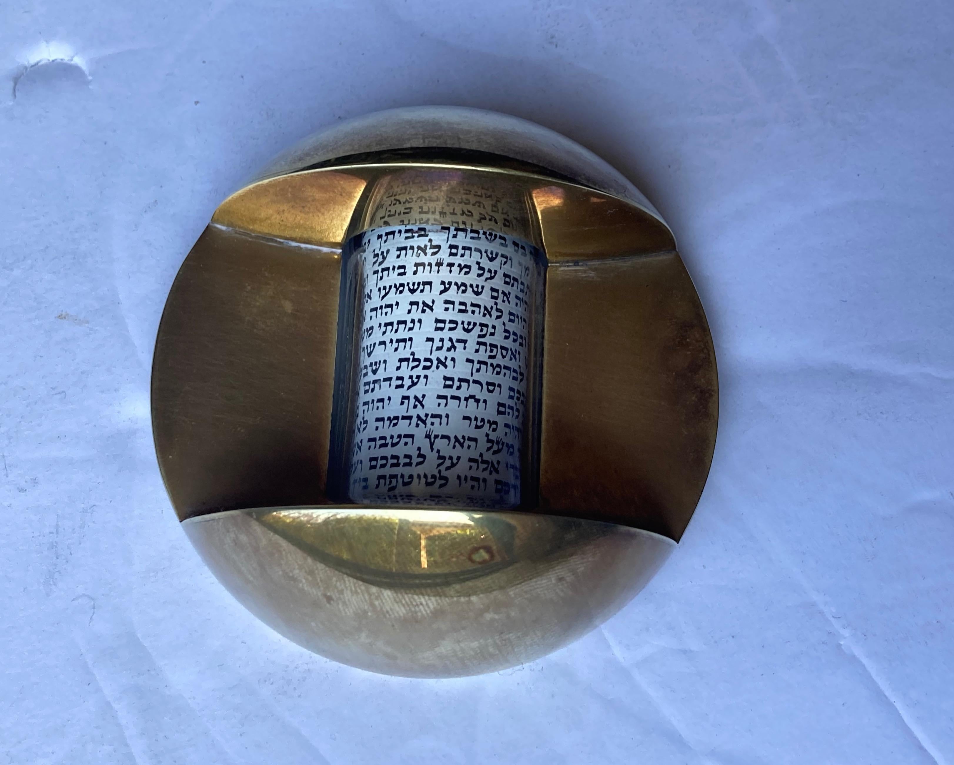 Pressed Dan Givon, Mezuzah with Case and Roll in Brass, Signed, Dated