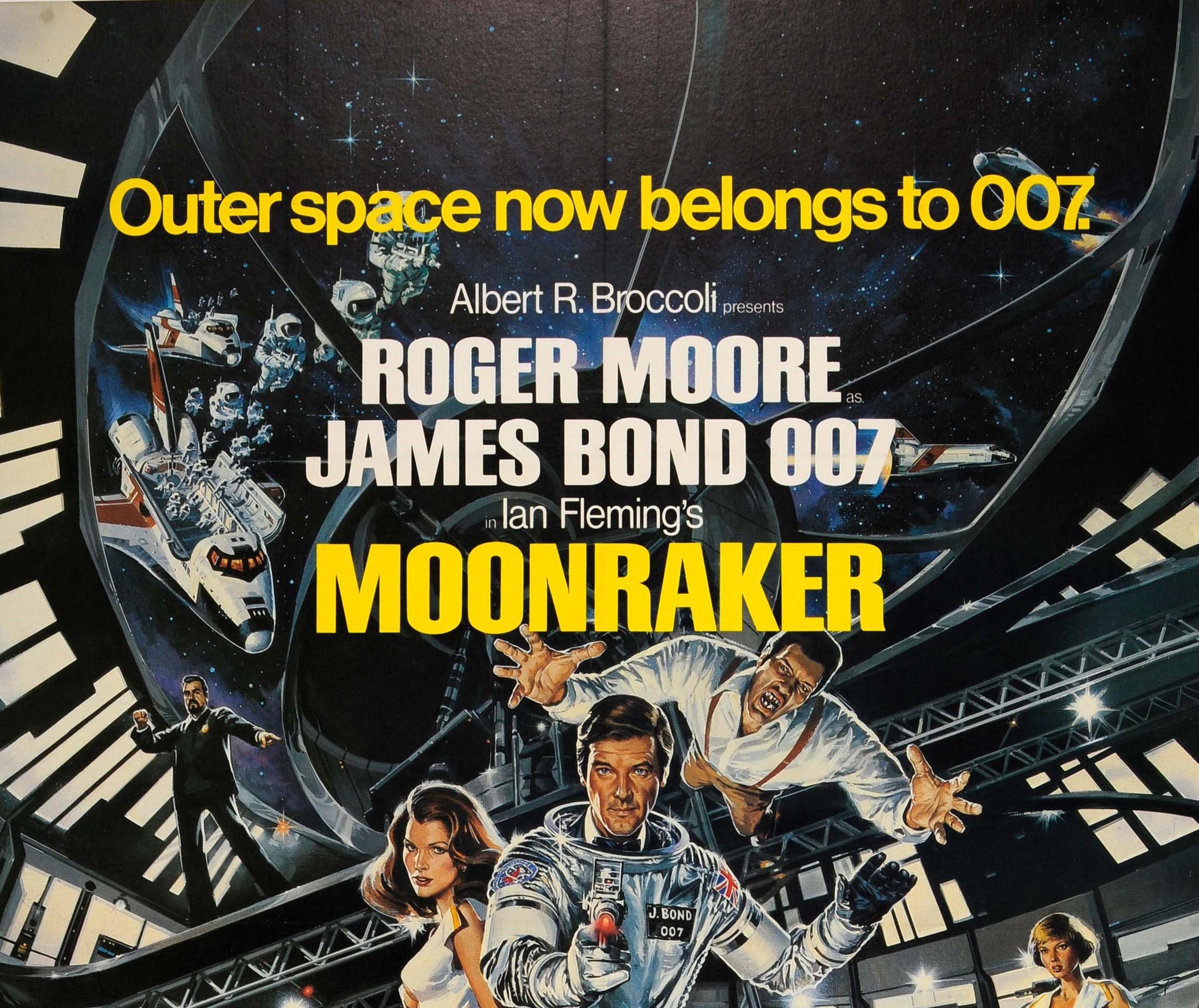 Original Vintage James Bond Film Poster Moonraker Outer Space Now Belongs To 007 - Print by Dan Goozee