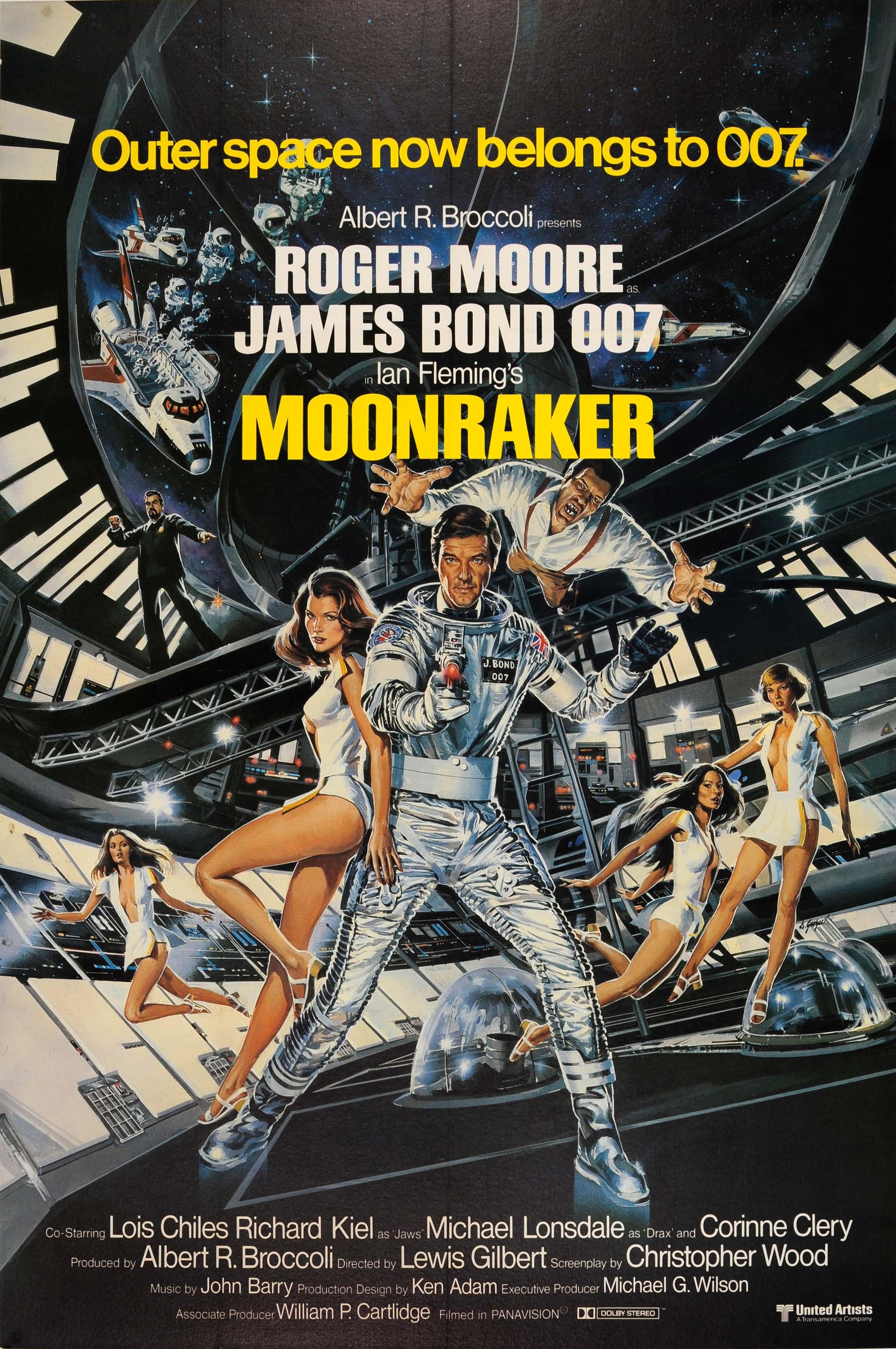 Print Dan Goozee - Affiche vintage originale du film James Bond « Moonraker » (Luneraker), L'espace extérieur appartient maintenant à 007