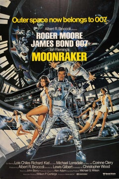 Original Retro James Bond Film Poster Moonraker Outer Space Now Belongs To 007
