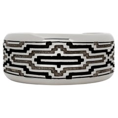 Dan Jackson Sterling Silver Hand Carved Navajo Geometric Cuff Bracelet