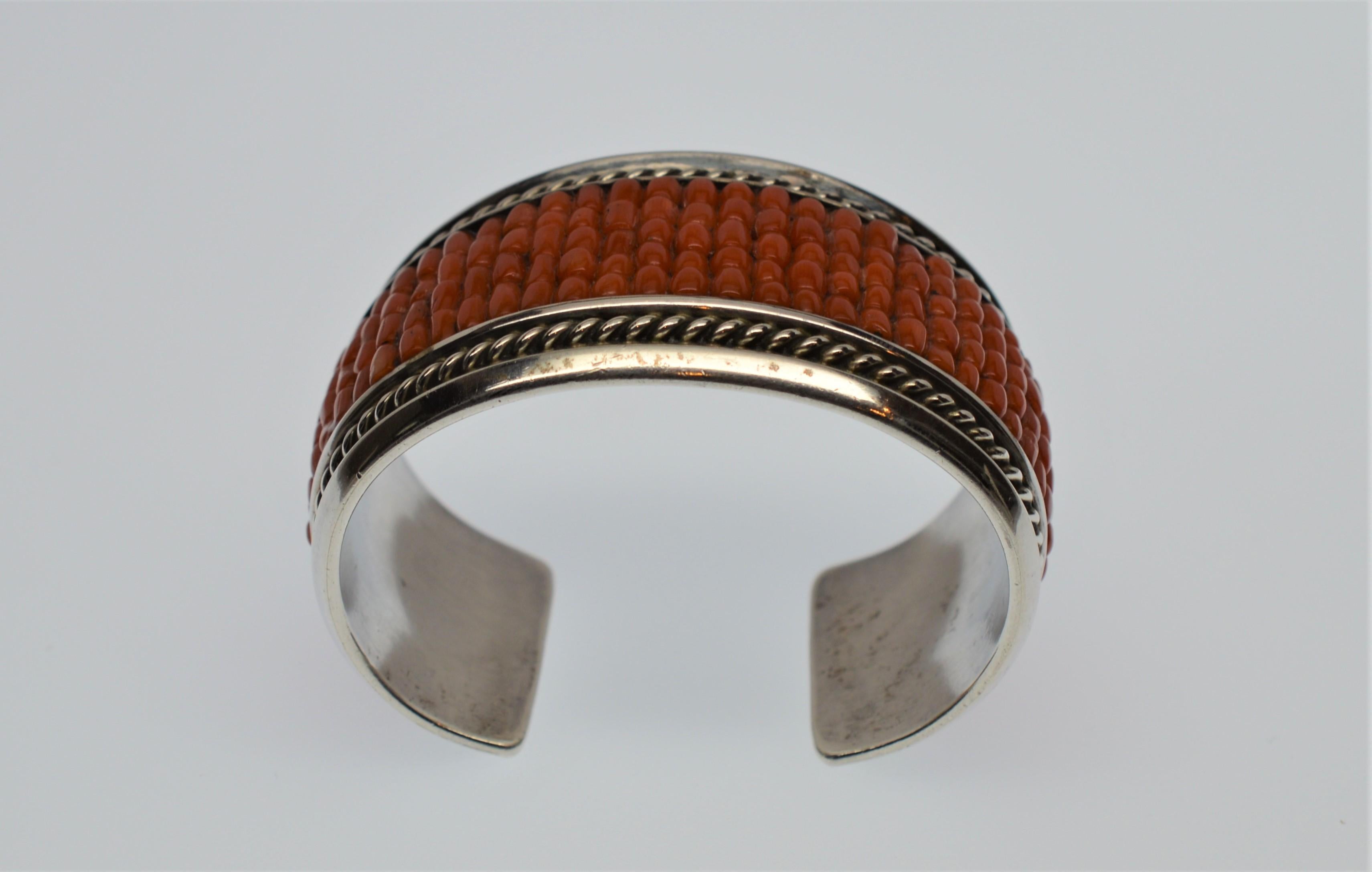 Dan Jackson Sterling Silver Natural Coral Cuff Bracelet In Excellent Condition In Mount Kisco, NY