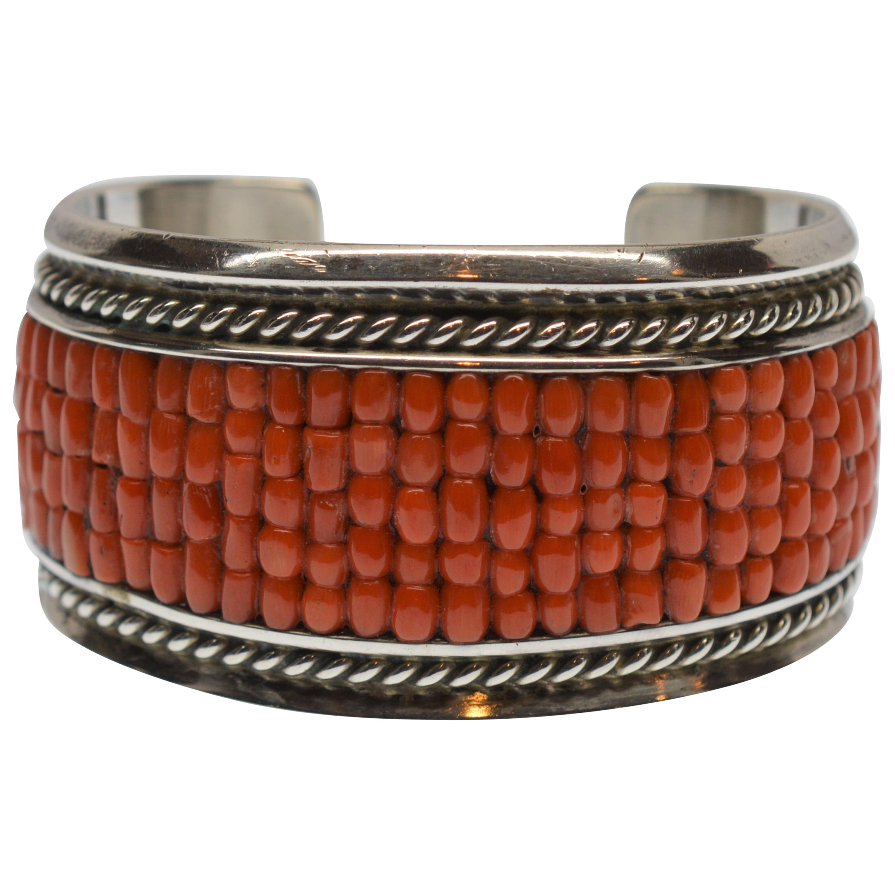 Dan Jackson Sterling Silver Natural Coral Cuff Bracelet