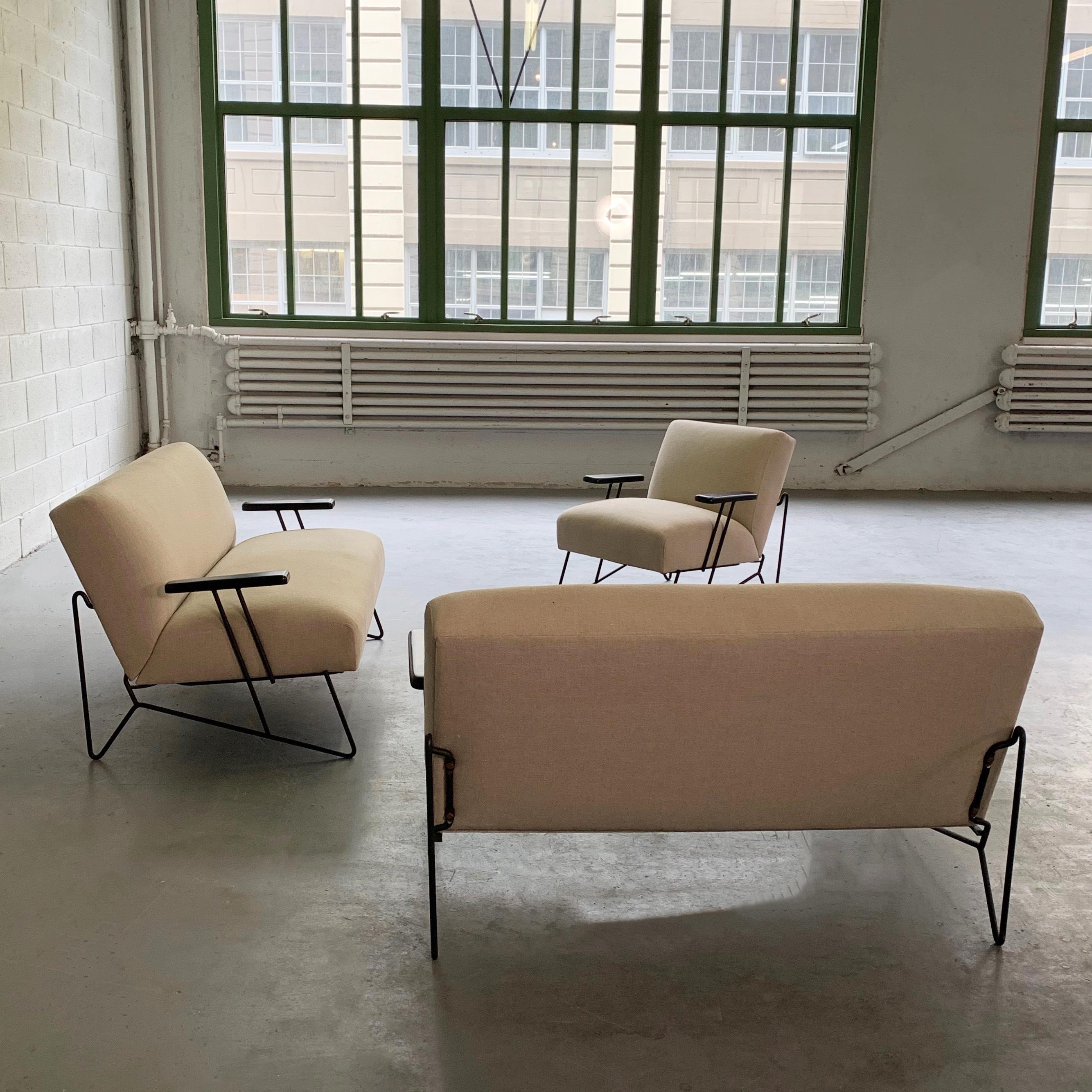 Dan Johnson for Pacific Iron Settees and Lounge Chair Set 3