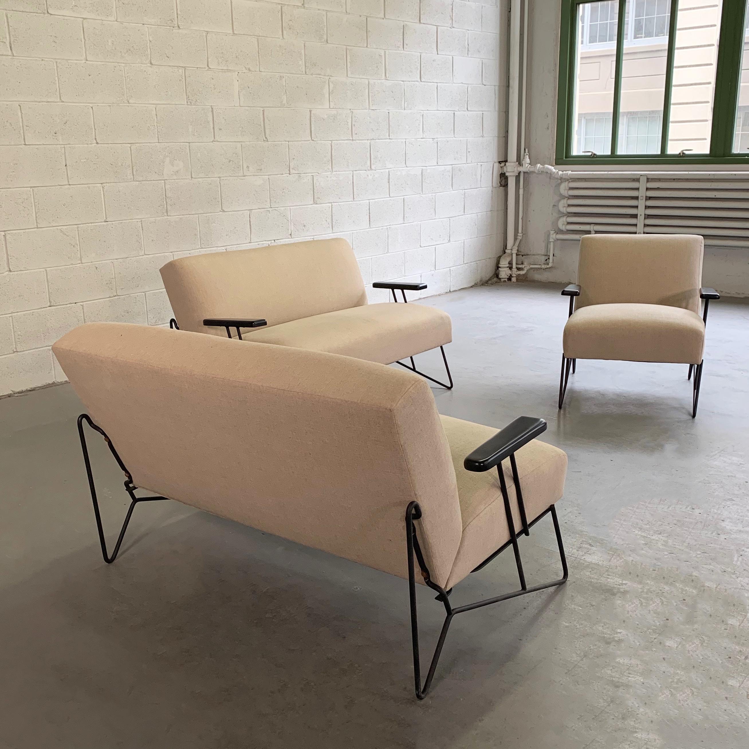 Dan Johnson for Pacific Iron Settees and Lounge Chair Set 1