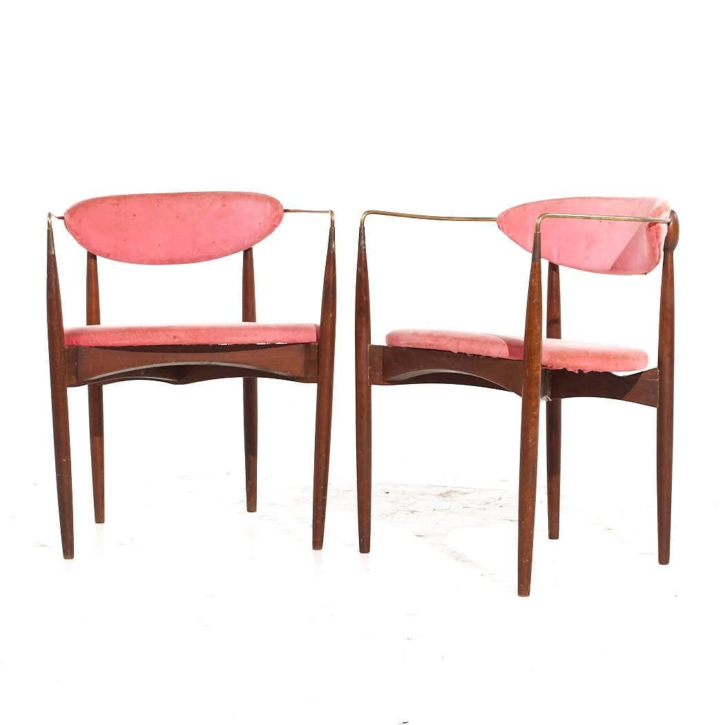 Mid-Century Modern Dan Johnson for Selig Mid Century Brass and Walnut Viscount Chairs - Pair For Sale