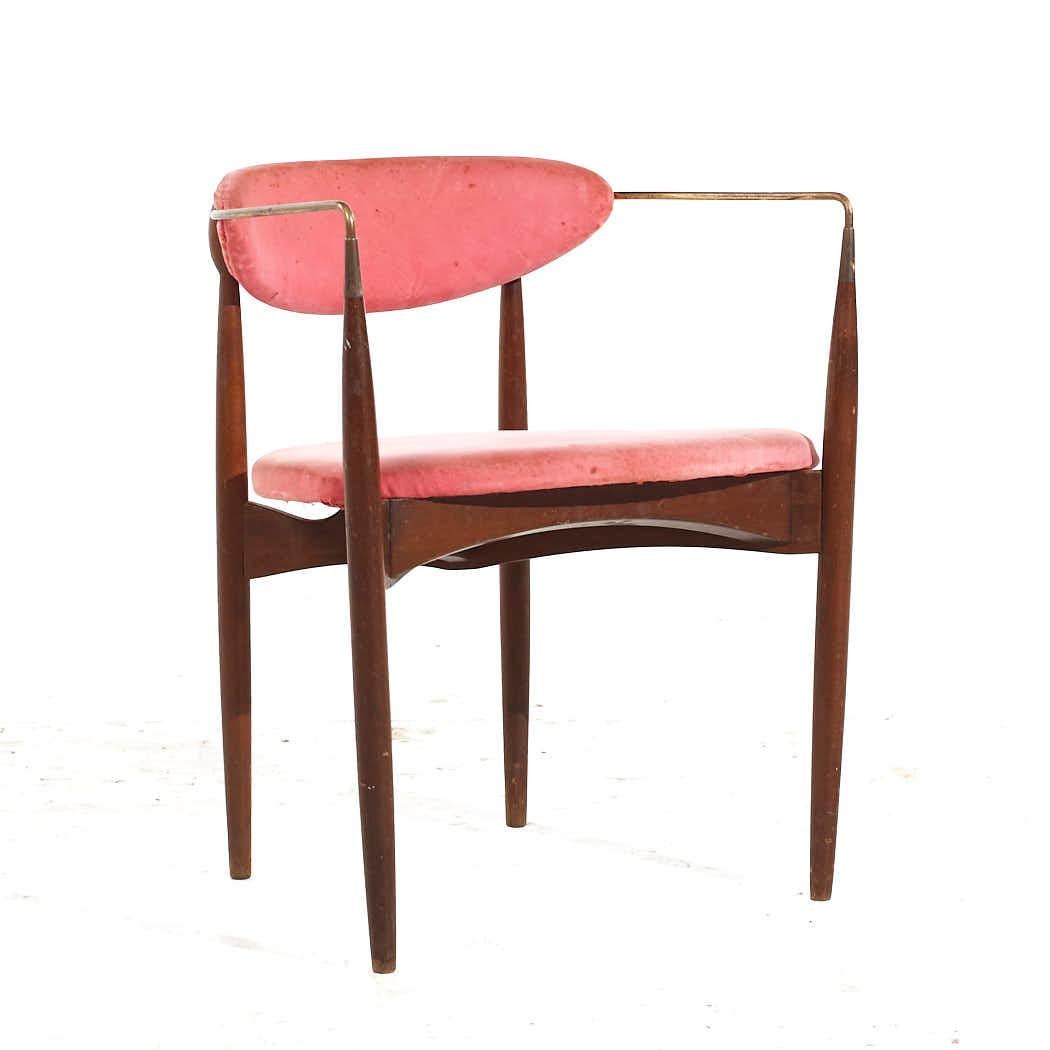 American Dan Johnson for Selig Mid Century Brass and Walnut Viscount Chairs - Pair For Sale