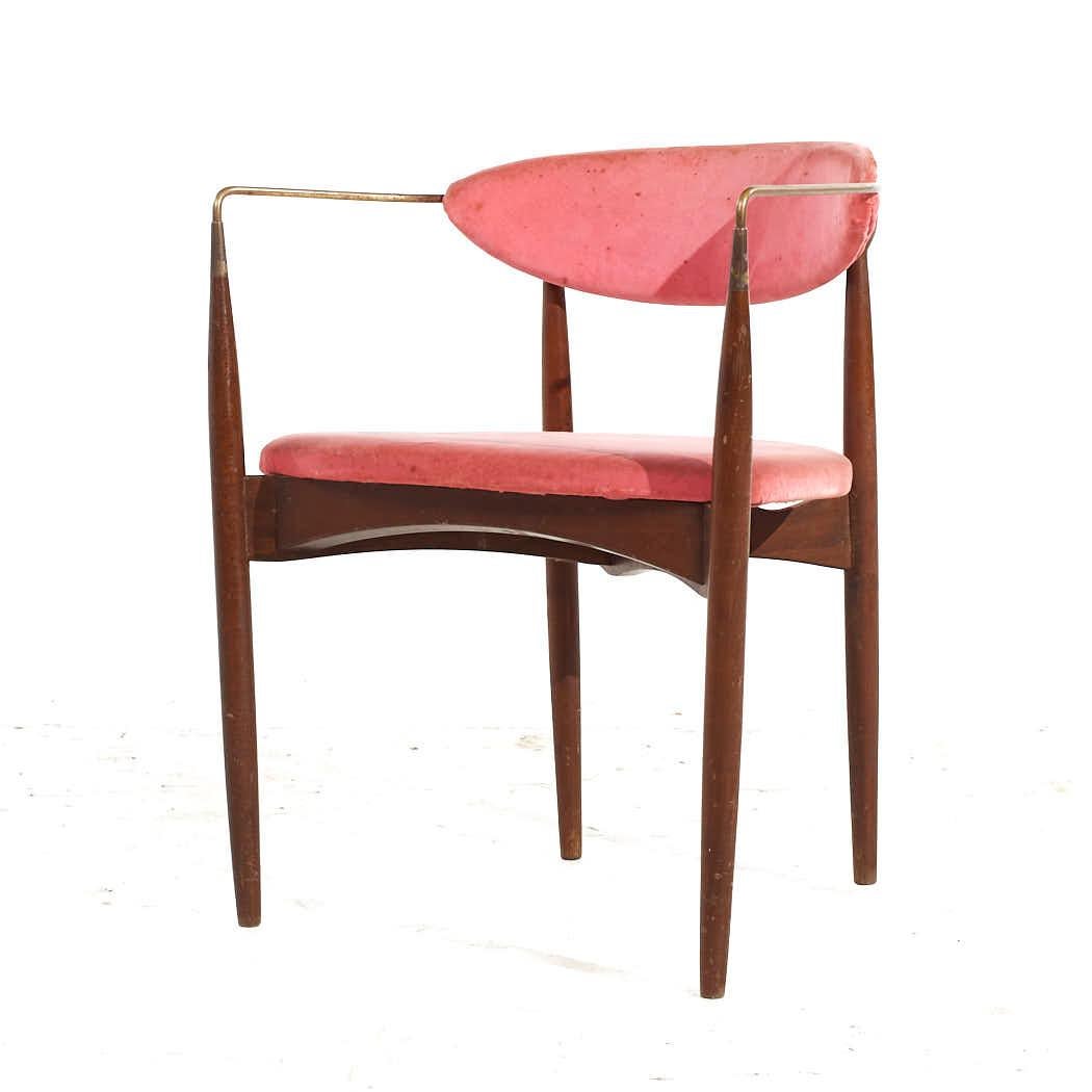 Late 20th Century Dan Johnson for Selig Mid Century Brass and Walnut Viscount Chairs - Pair For Sale