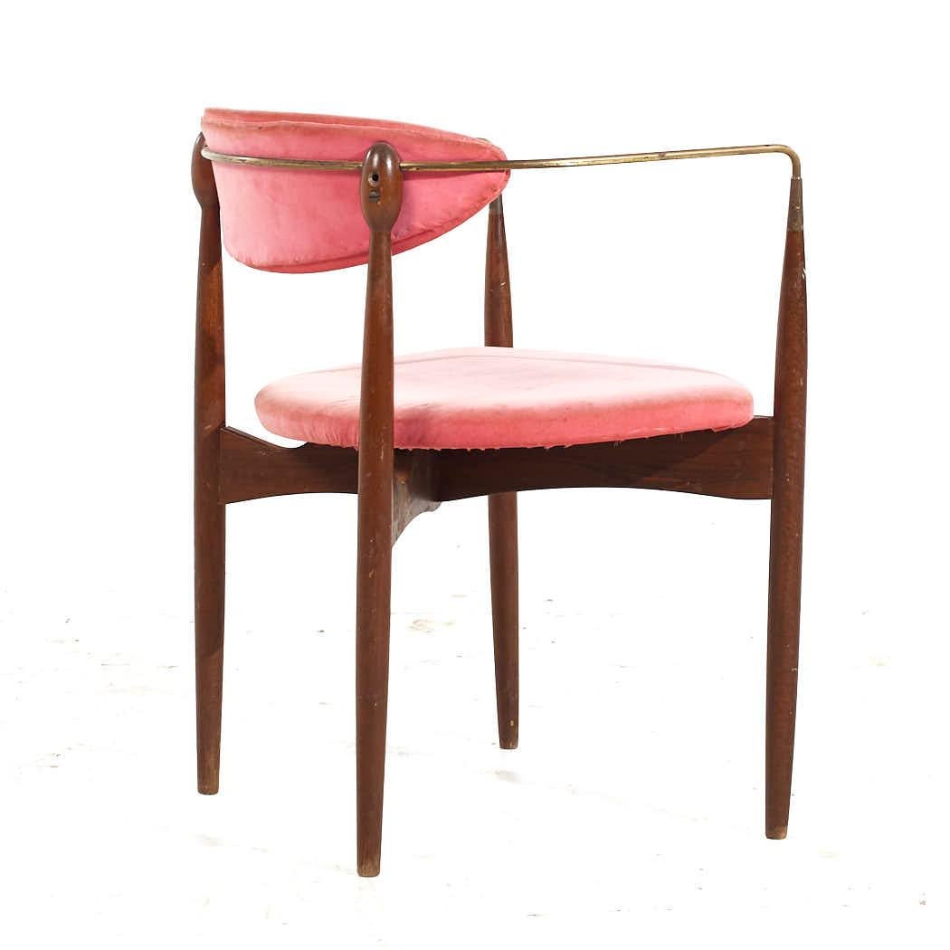 Dan Johnson for Selig Mid Century Brass and Walnut Viscount Chairs - Pair For Sale 1