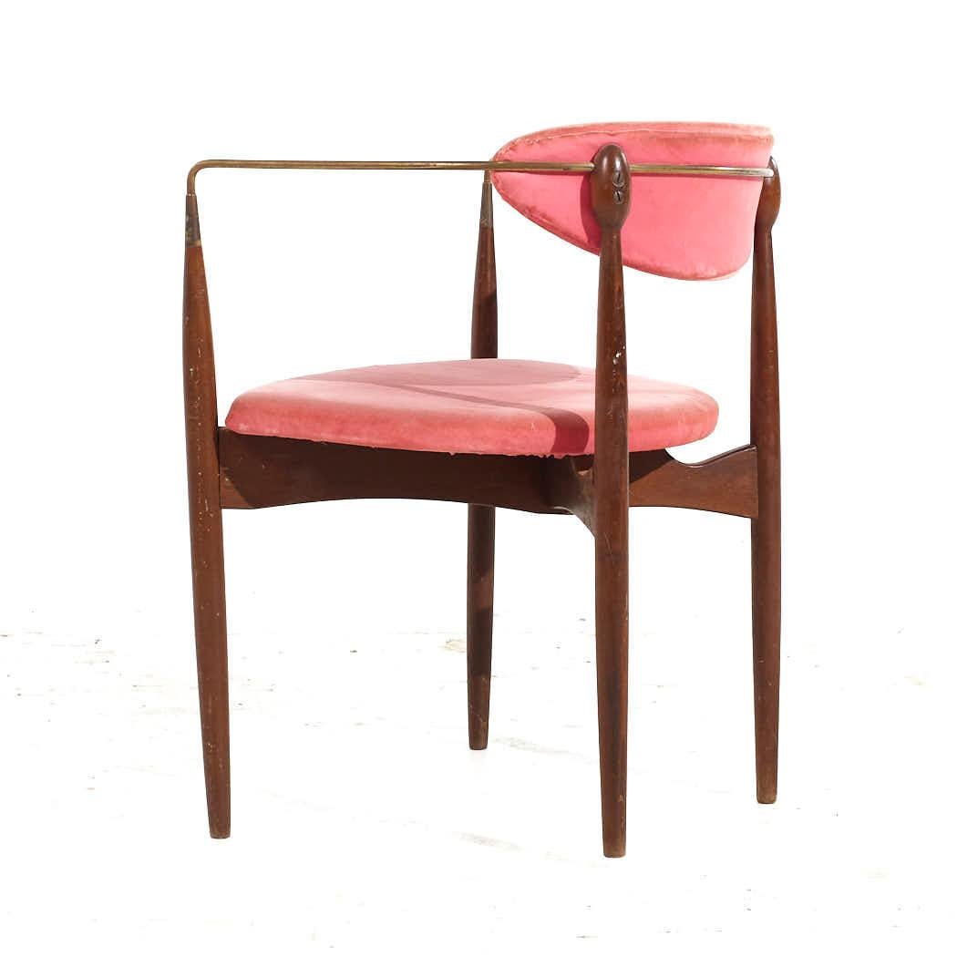 Dan Johnson for Selig Mid Century Brass and Walnut Viscount Chairs - Pair For Sale 3