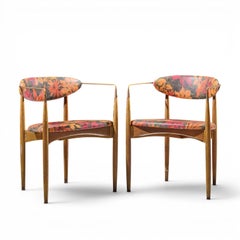 Dan Johnson for Selig Viscount Mid Century Brass and Walnut Chair - Pair