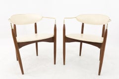 Dan Johnson for Selig Viscount Midcentury Walnut and Brass Dining Chairs, Pair