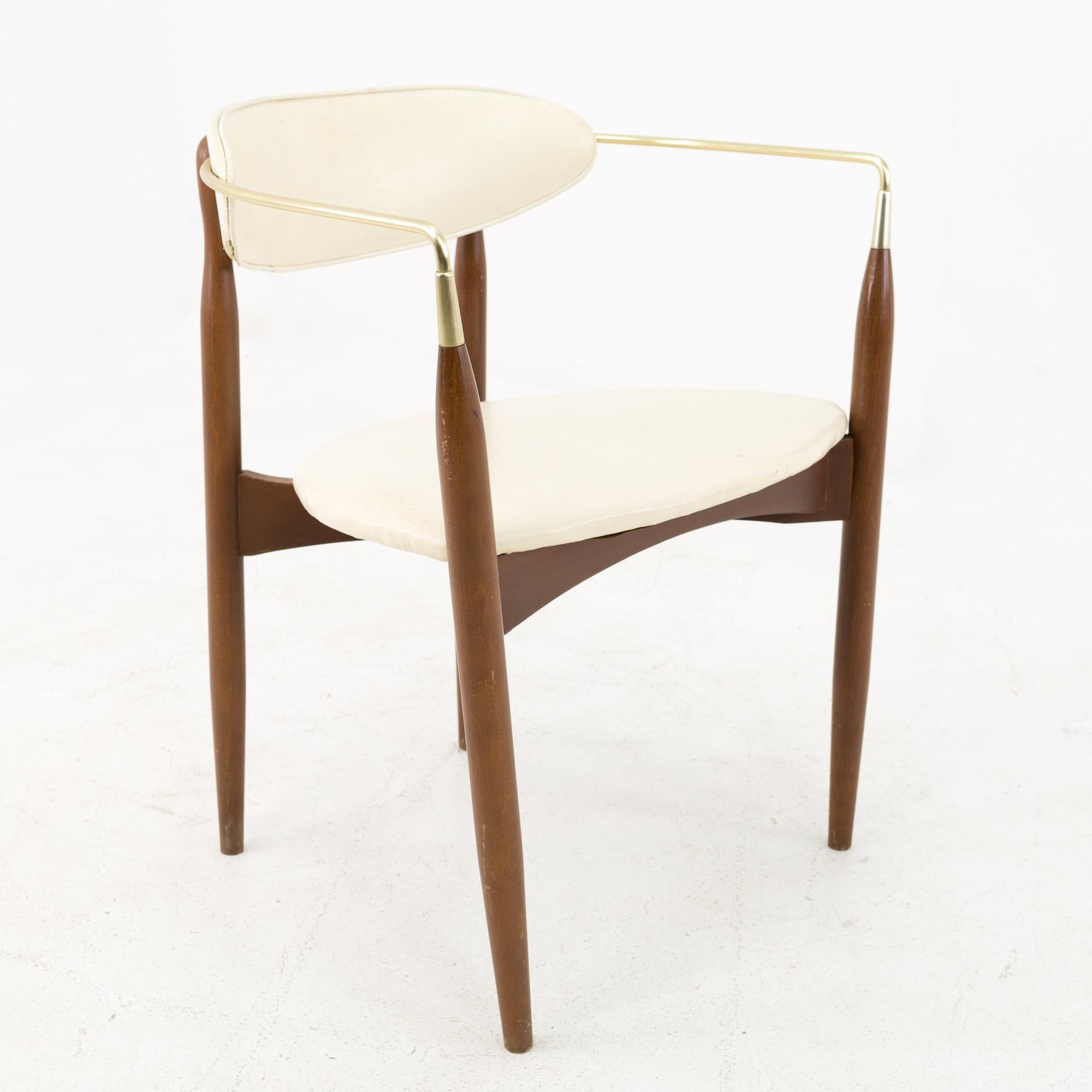 Mid-Century Modern Dan Johnson for Selig Viscount Midcentury Walnut and Brass Dining Chairs, Pair