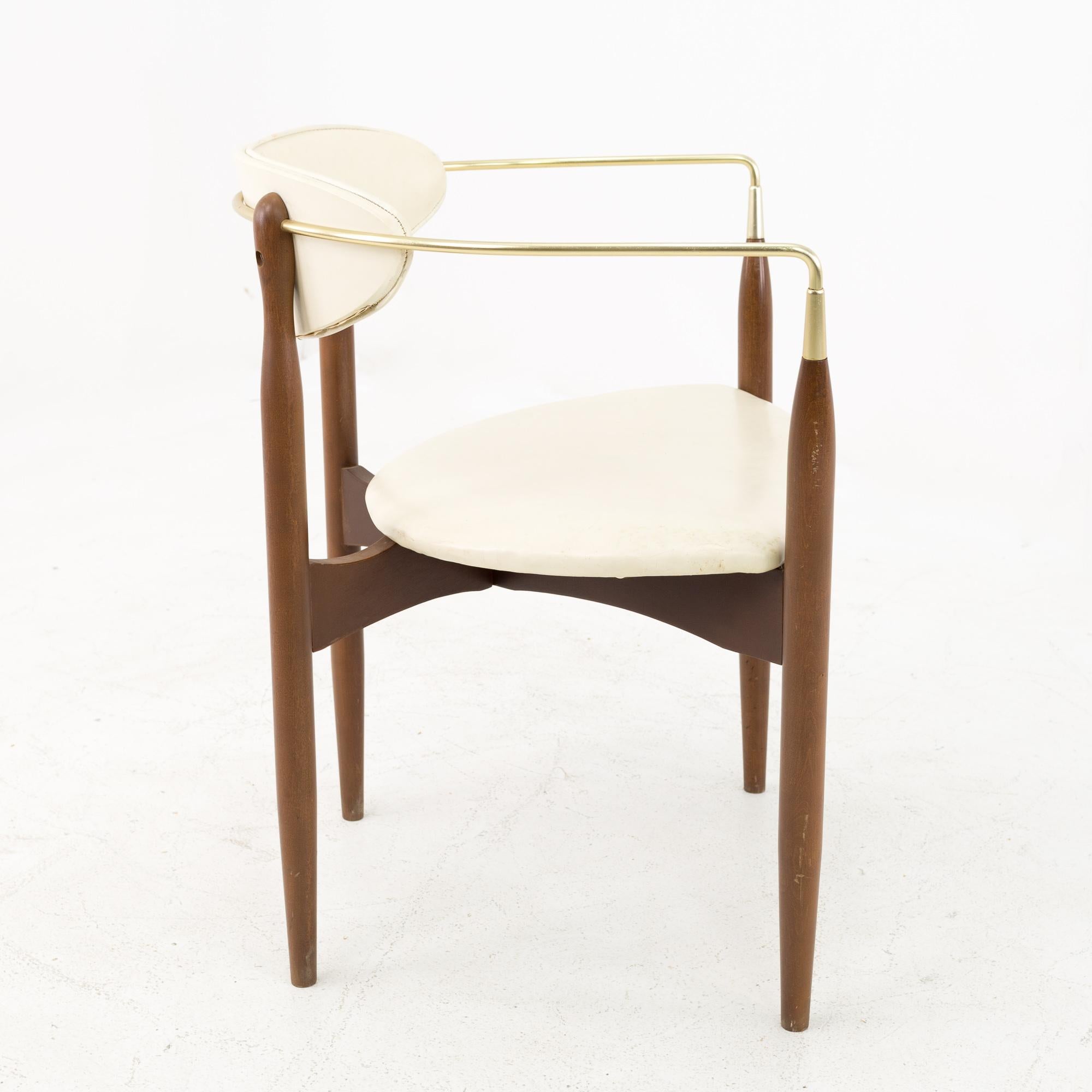 Danish Dan Johnson for Selig Viscount Midcentury Walnut and Brass Dining Chairs, Pair