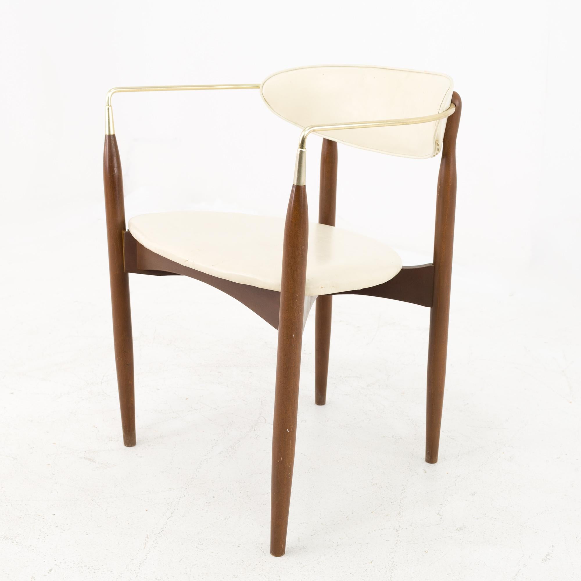 Dan Johnson for Selig Viscount Midcentury Walnut and Brass Dining Chairs, Pair 2