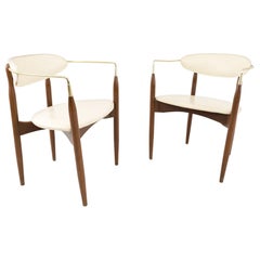 Dan Johnson for Selig Viscount Midcentury Walnut and Brass Dining Chairs, Pair