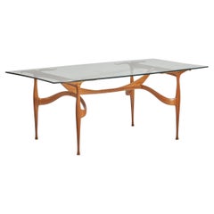 Retro Dan Johnson, "Gazelle" Table or Desk, Carved Walnut, Italy, c. 1955