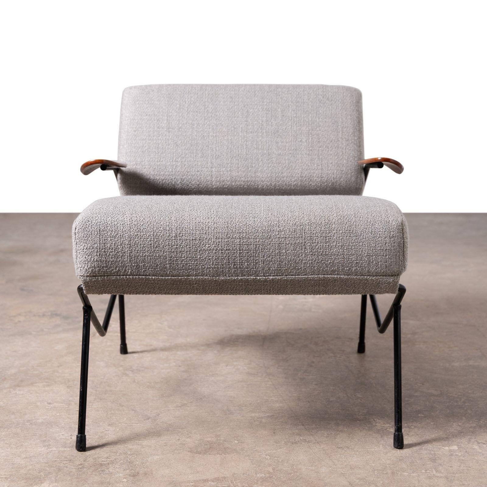 Dan Johnson Iron Lounge Chair with Bent Walnut Plywood Armrest For Sale 4