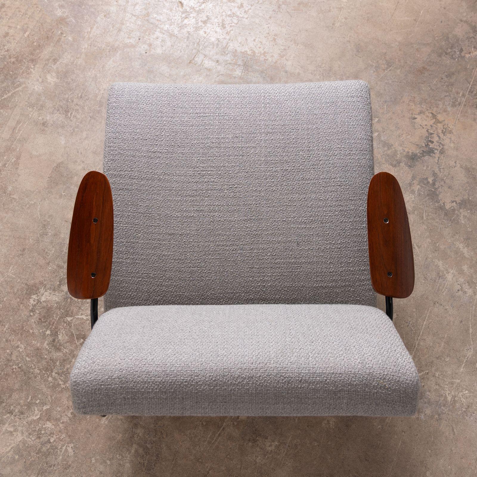 Dan Johnson Iron Lounge Chair with Bent Walnut Plywood Armrest For Sale 5