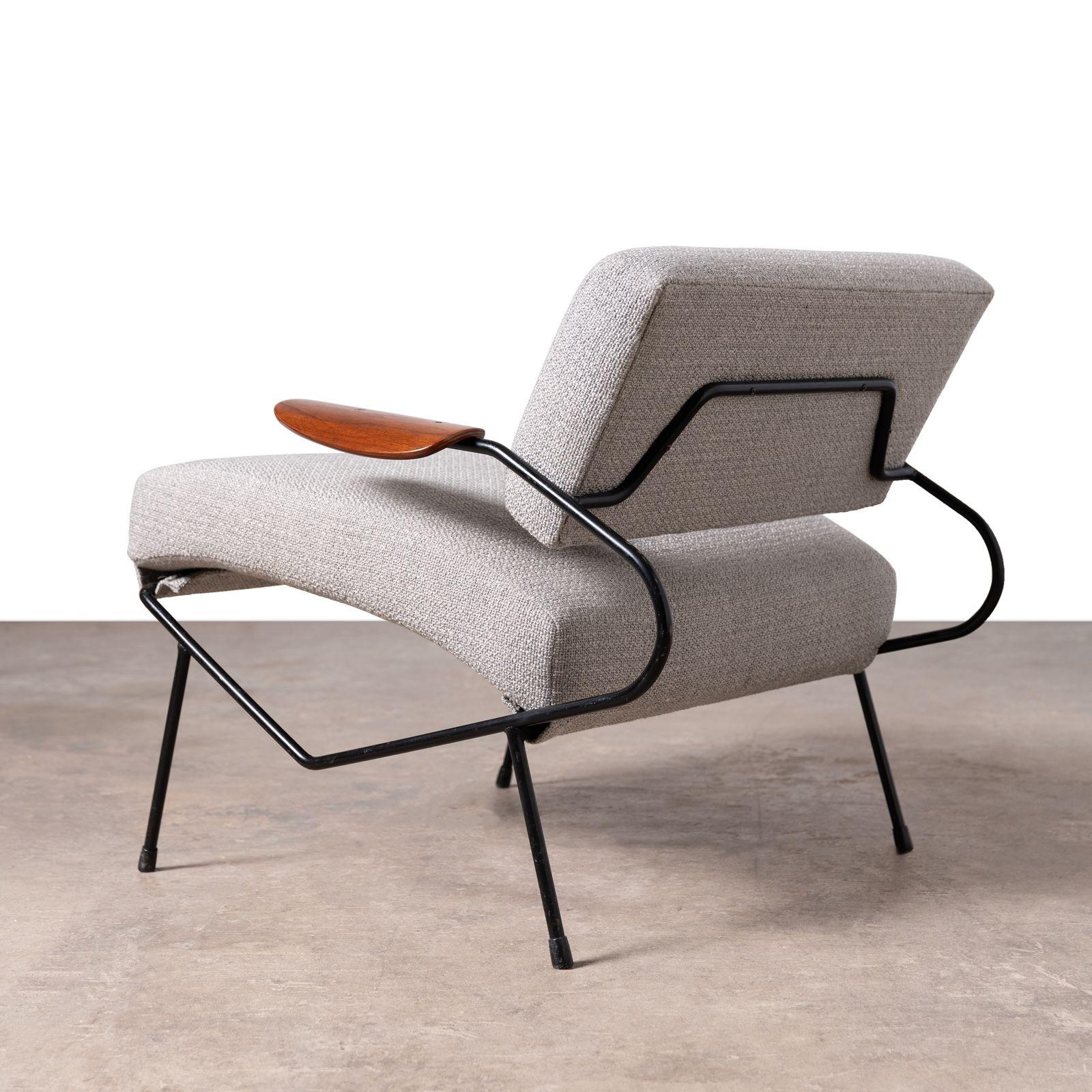 Mid-20th Century Dan Johnson Iron Lounge Chair with Bent Walnut Plywood Armrest For Sale
