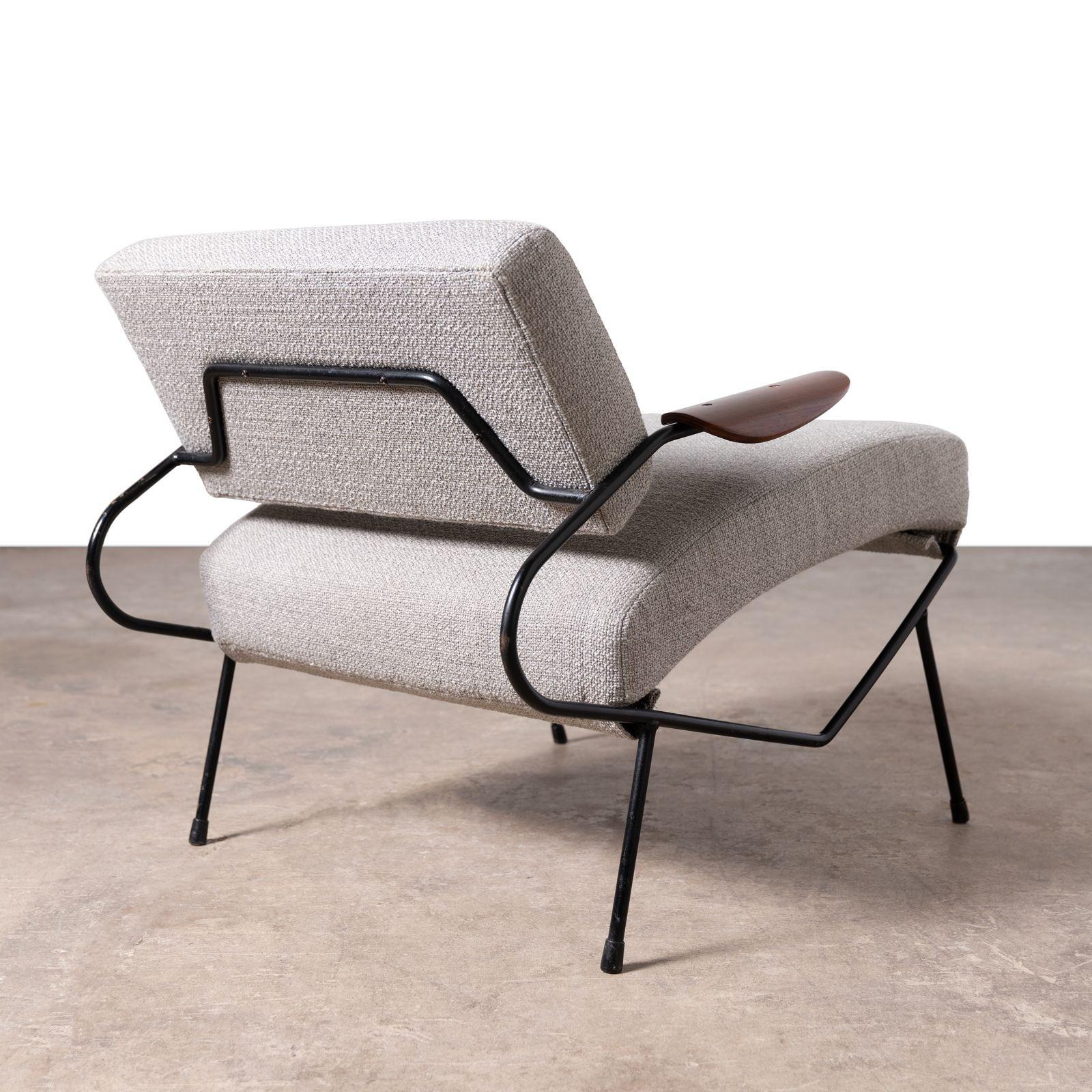Dan Johnson Iron Lounge Chair with Bent Walnut Plywood Armrest For Sale 1