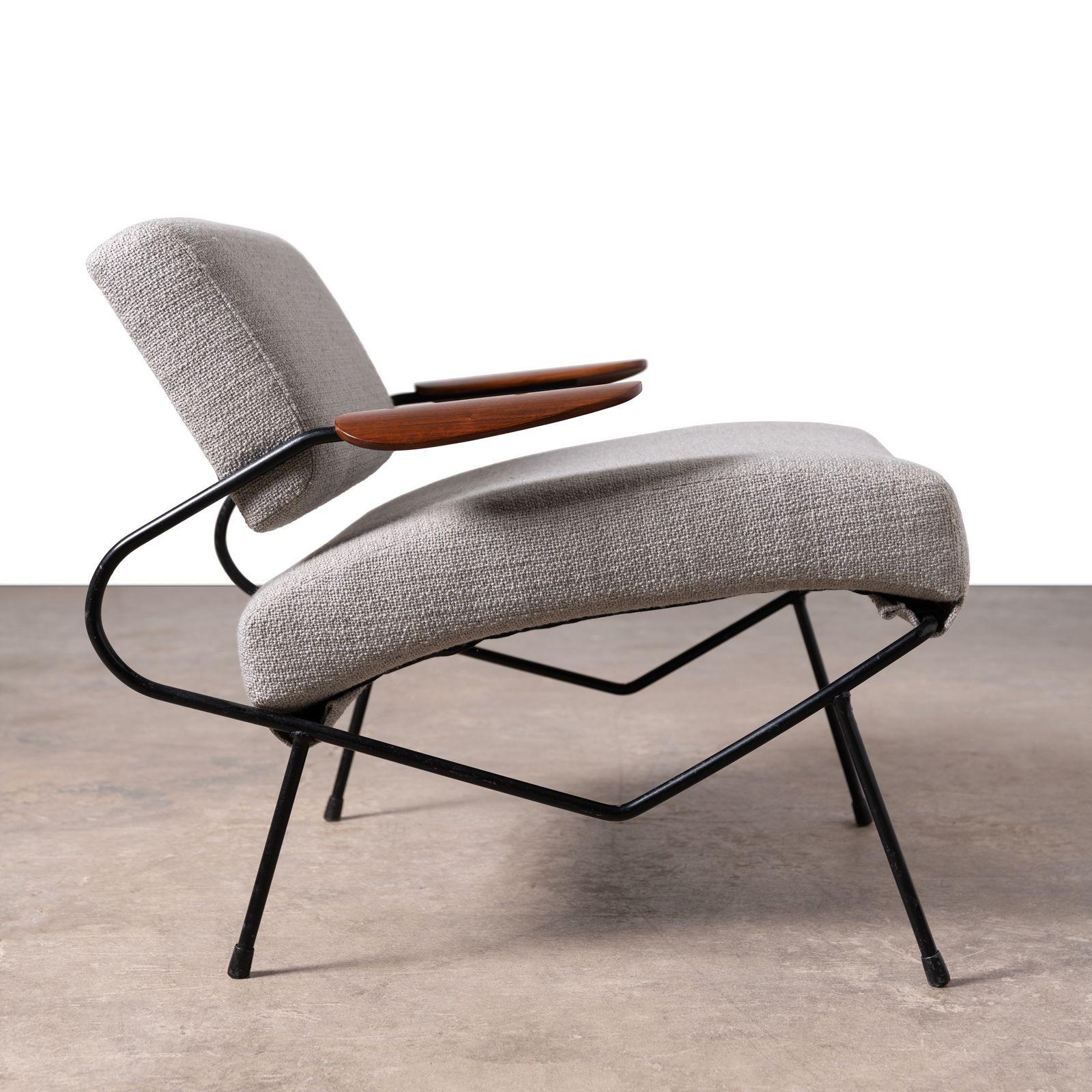 Dan Johnson Iron Lounge Chair with Bent Walnut Plywood Armrest For Sale 2