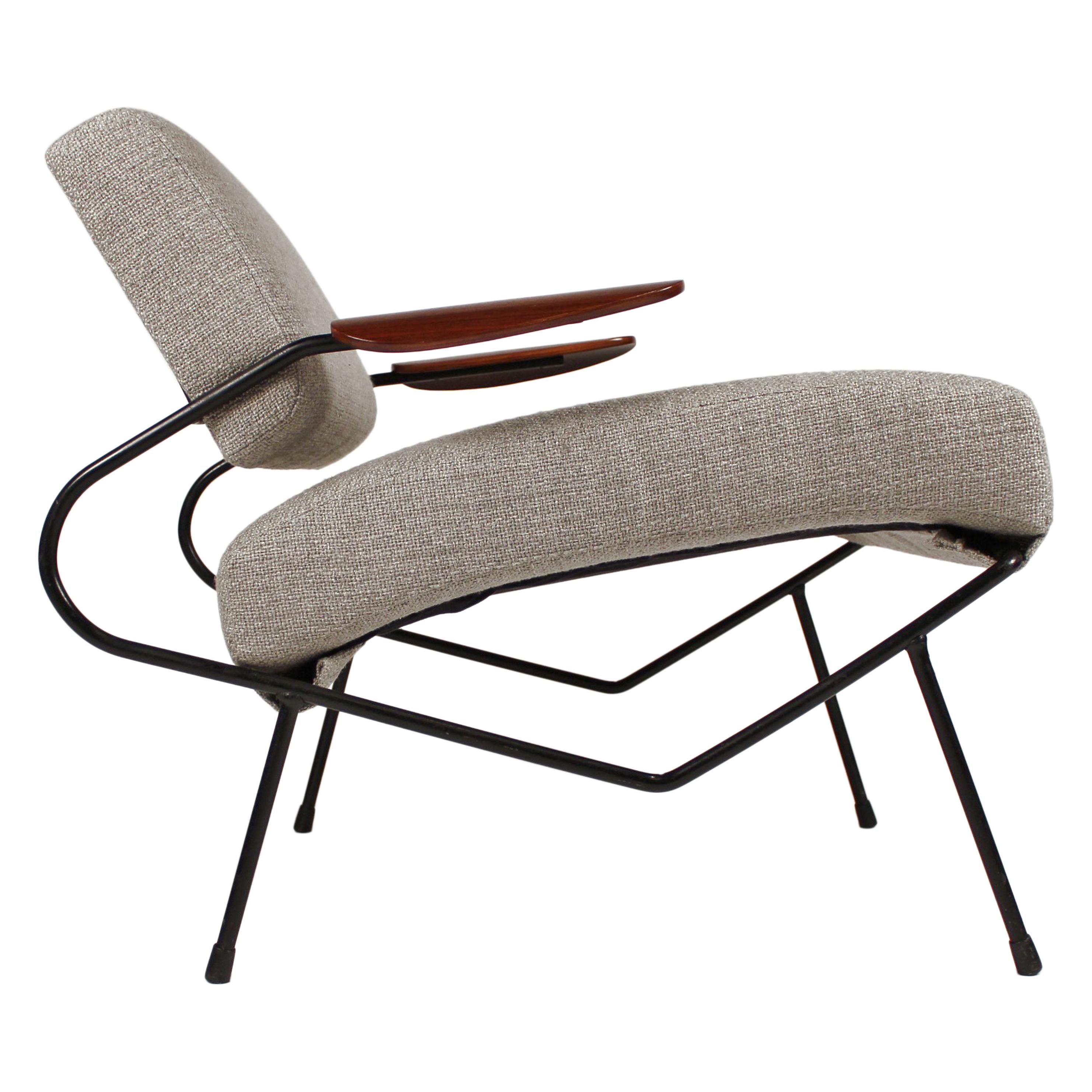 Dan Johnson Iron Lounge Chair with Bent Walnut Plywood Armrests For Sale