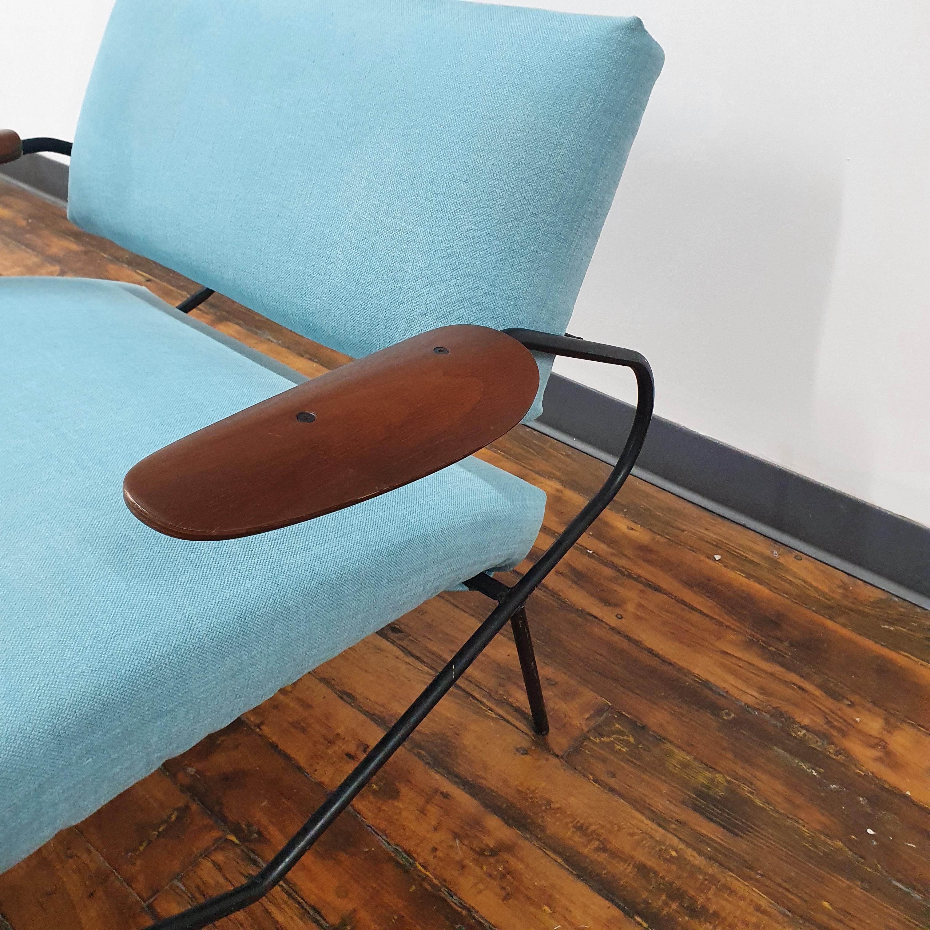 Mid-20th Century Dan Johnson Iron Lounge Chair with Walnut Armrests for Selig