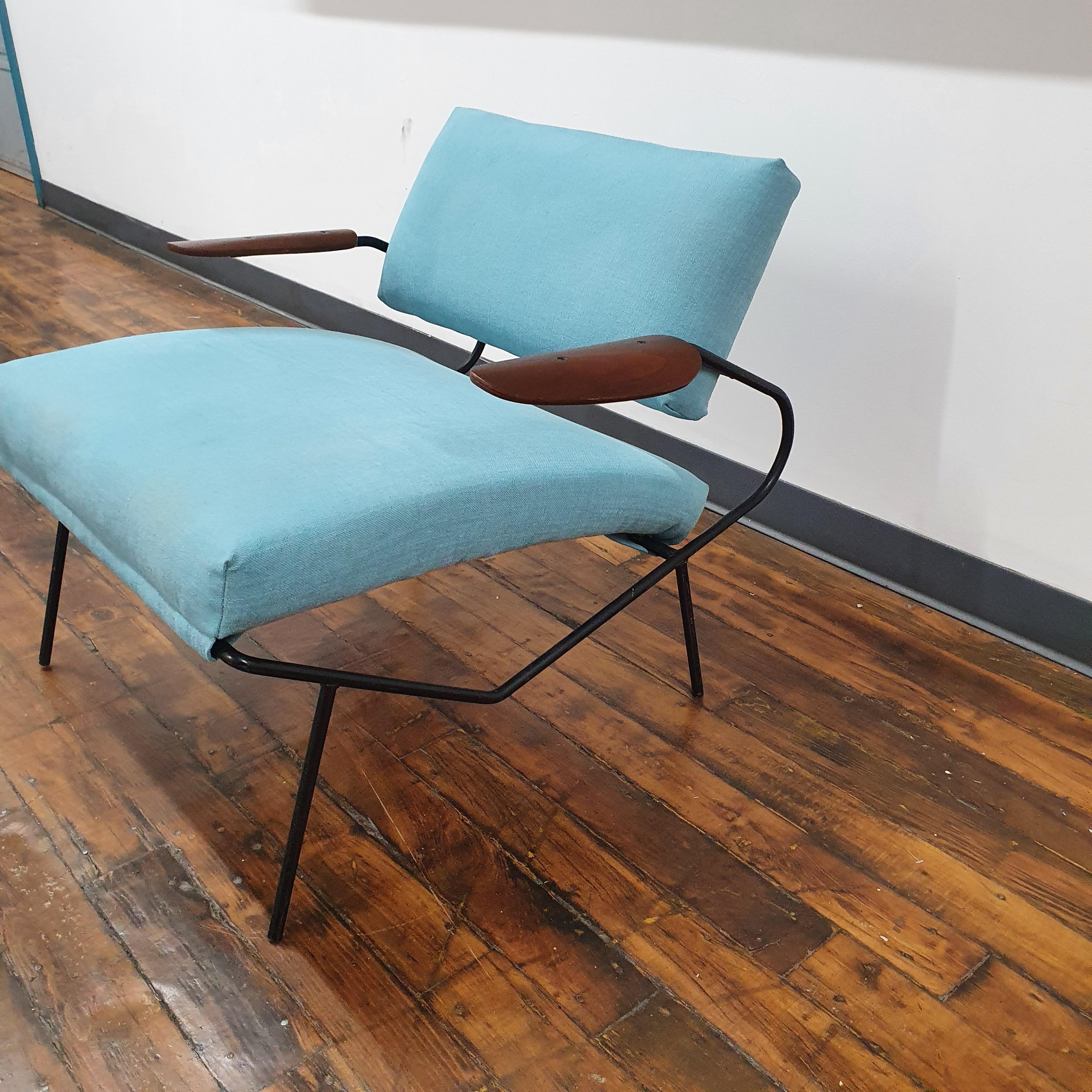 Dan Johnson Iron Lounge Chair with Walnut Armrests for Selig 1