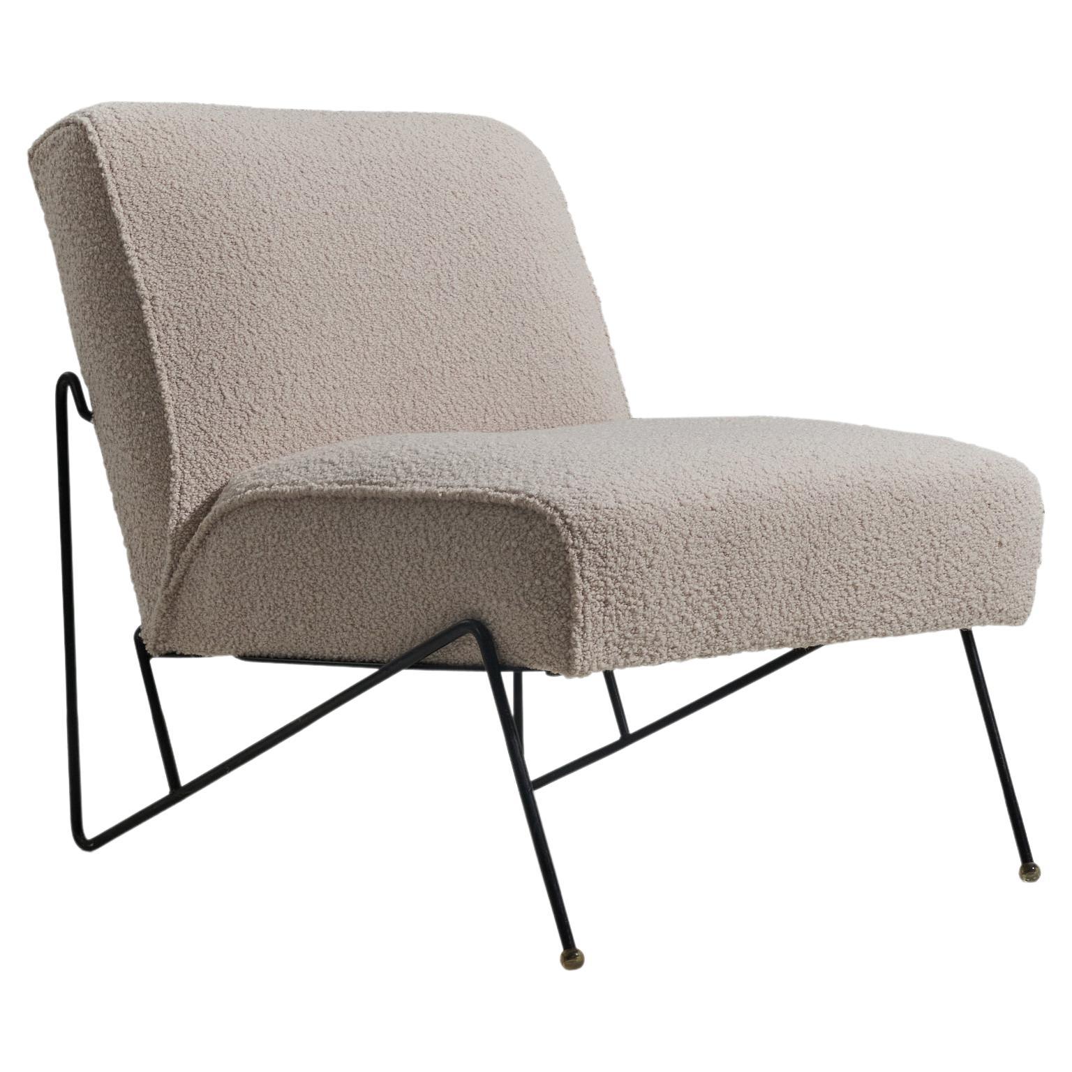 American Designer, Slipper Chair, Iron, Fabric, USA, 1950s