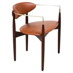 Dan Johnson “Viscount” Brass Accent & Cognac Leather Armchair for Selig