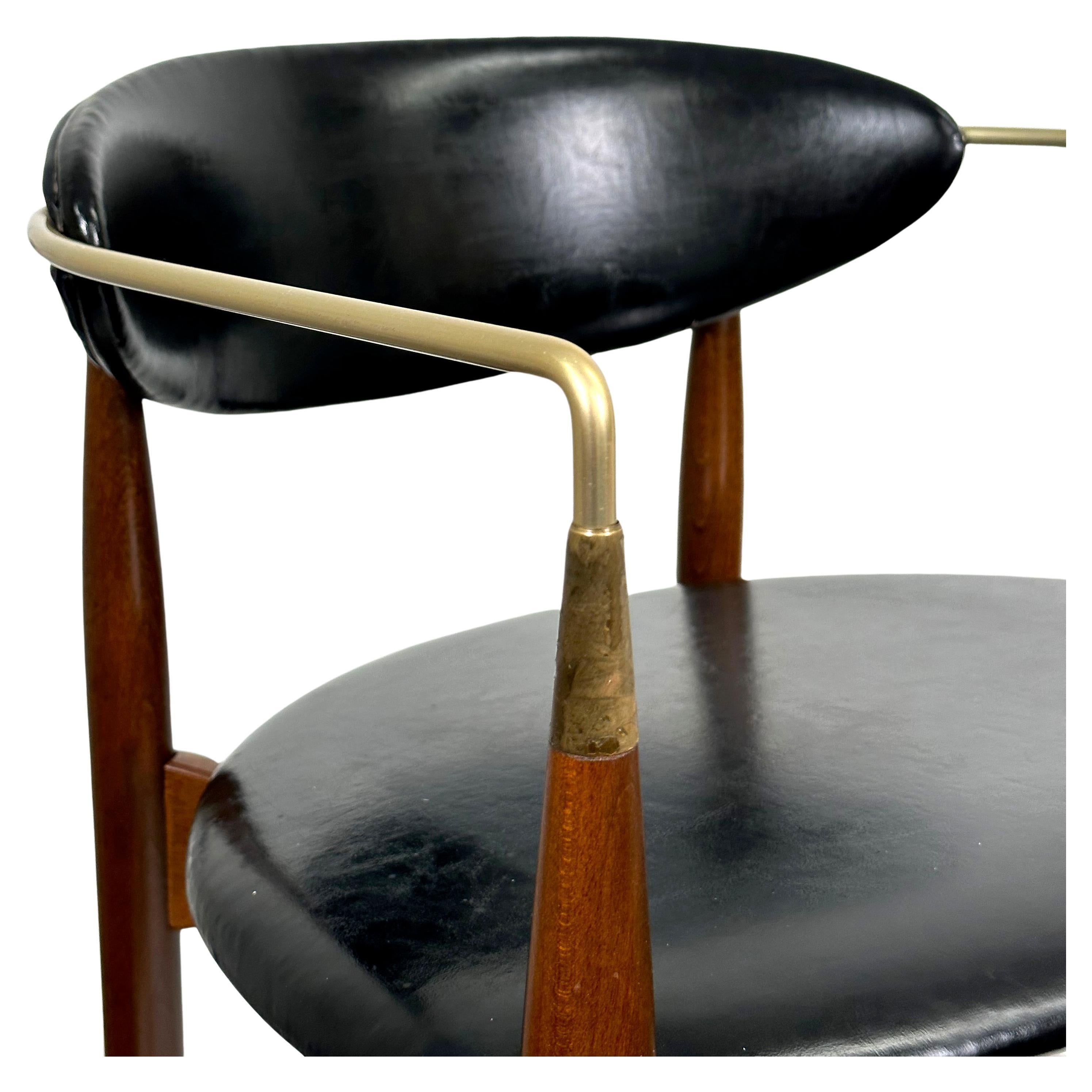 Scandinavian Modern Dan Johnson 'Viscount' Chair for Selig in Teak and Brass