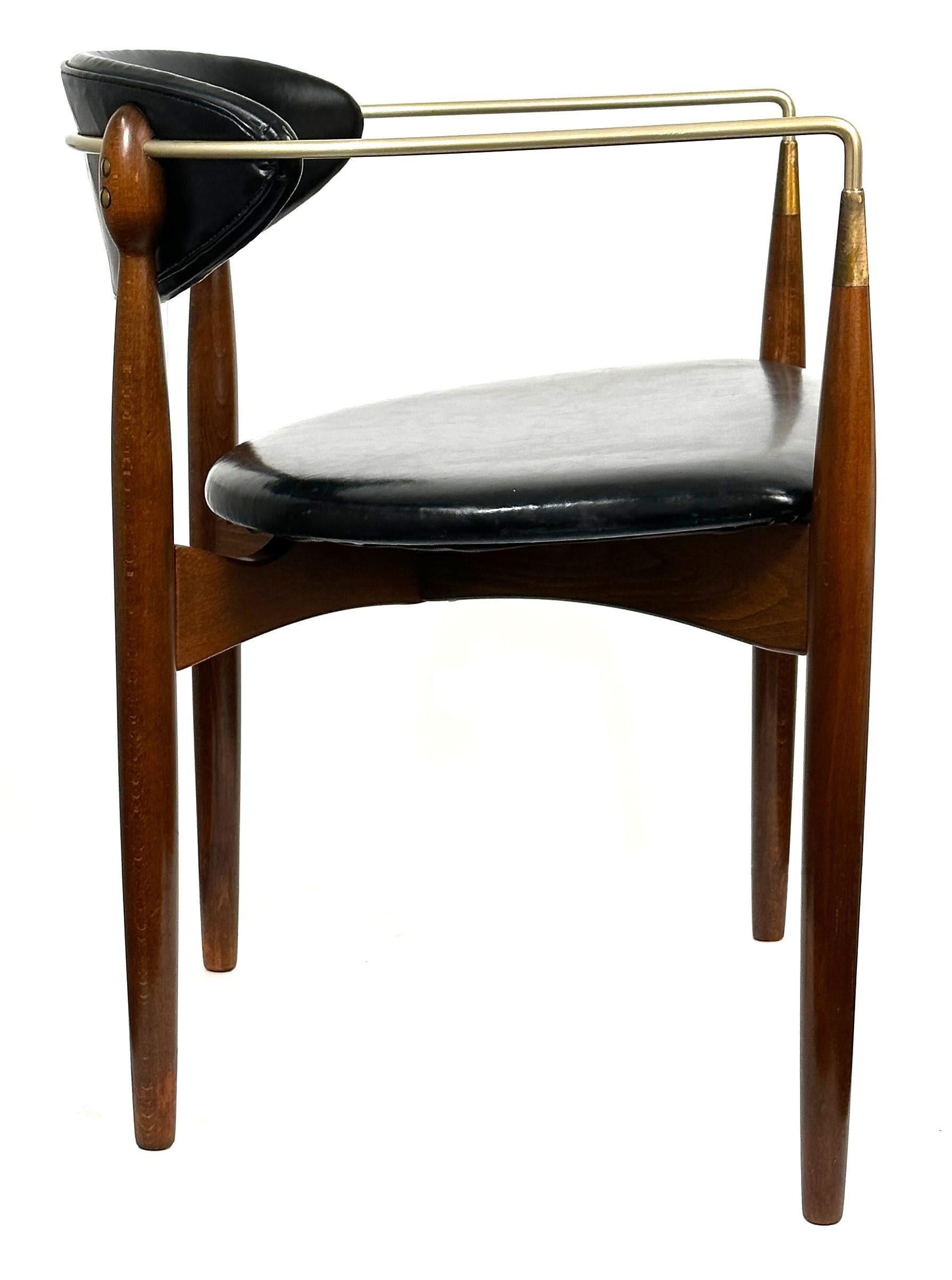 Dan Johnson 'Viscount' Chair for Selig in Teak and Brass In Good Condition In Littleton, CO