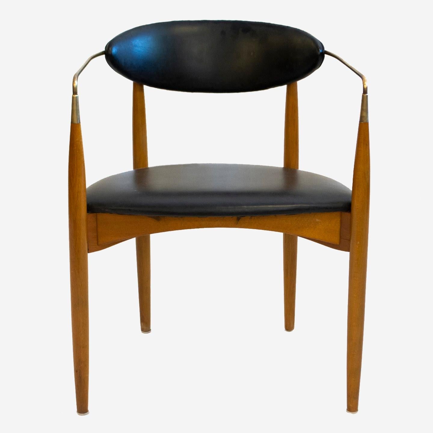 Metalwork Dan Johnson Walnut and Brass Viscount Chair by Selig For Sale