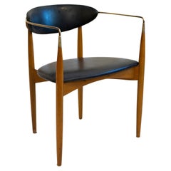 Dan Johnson Walnut and Brass Viscount Chair by Selig