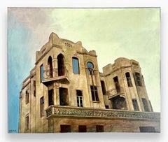 Israeli Modernist Oil Canvas Architecture Painting Dan Kedar, Bezalel Artist