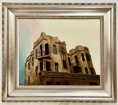 Israeli Modernist Oil Canvas Architecture Painting Dan Kedar, Bezalel Artist