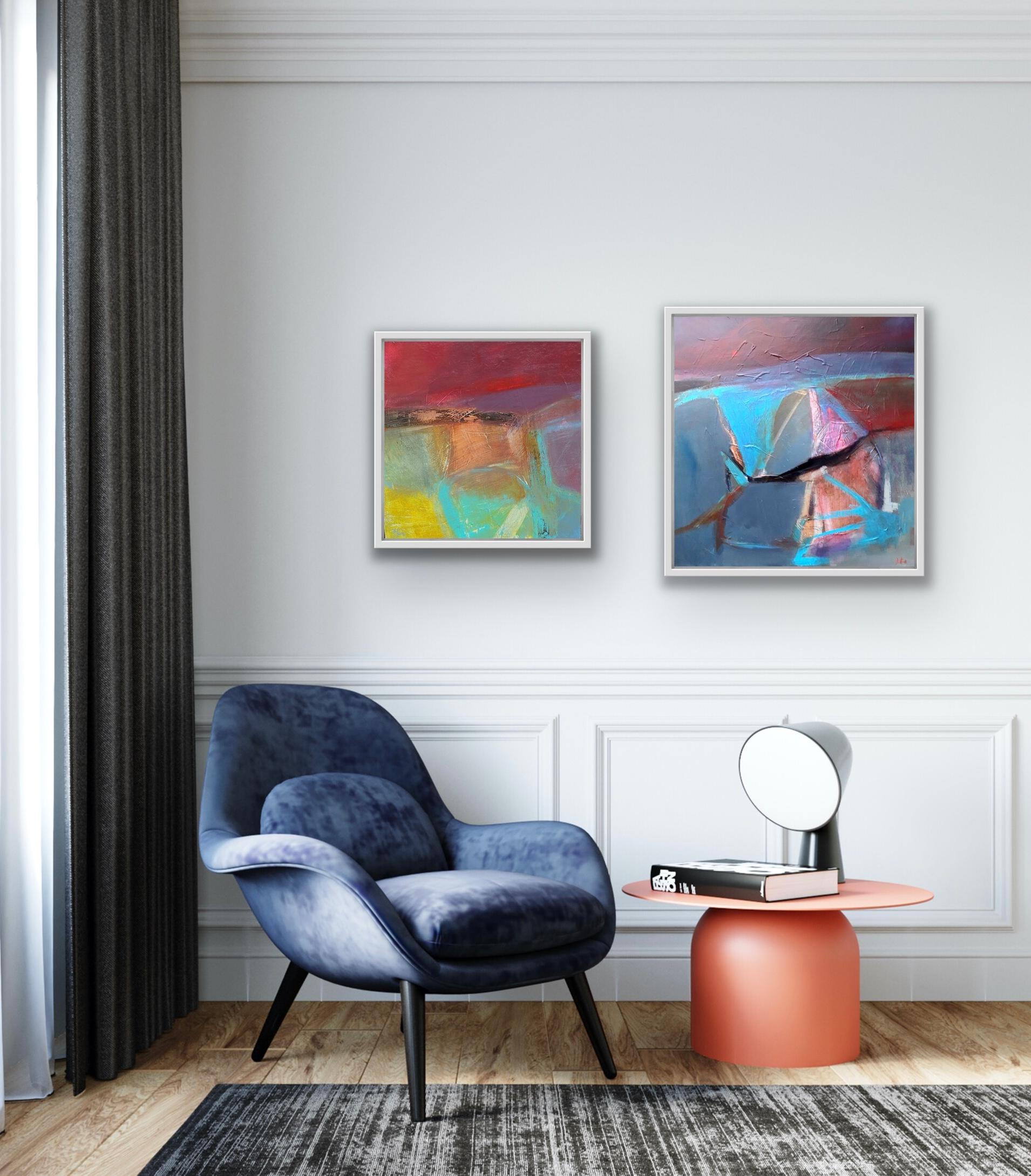 Rotation and Primary #1 diptych - Gray Abstract Painting by Dan Knox