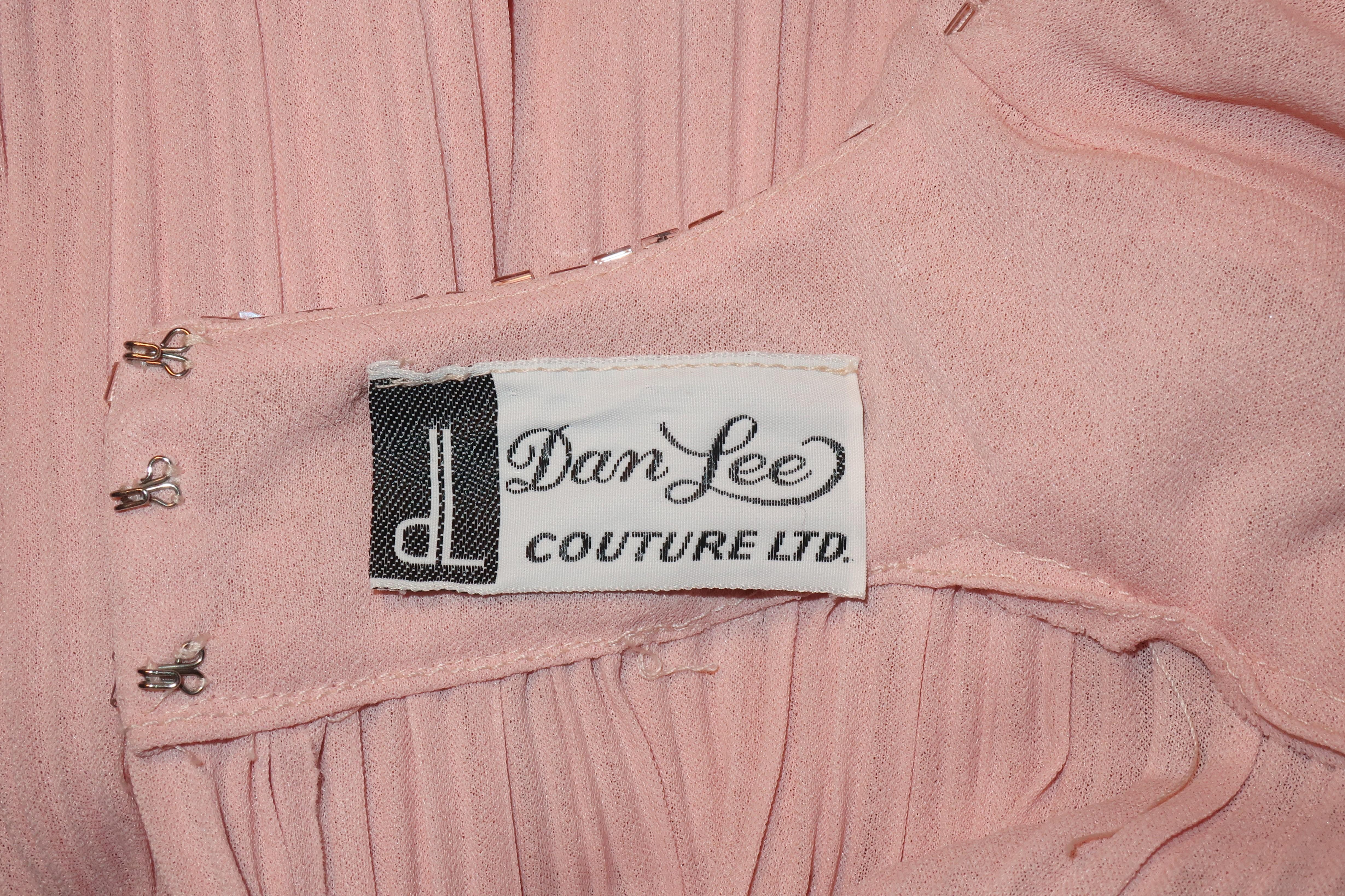 Dan Lee Couture Pale Pink Delphos Style Evening Dress, 1970's 5